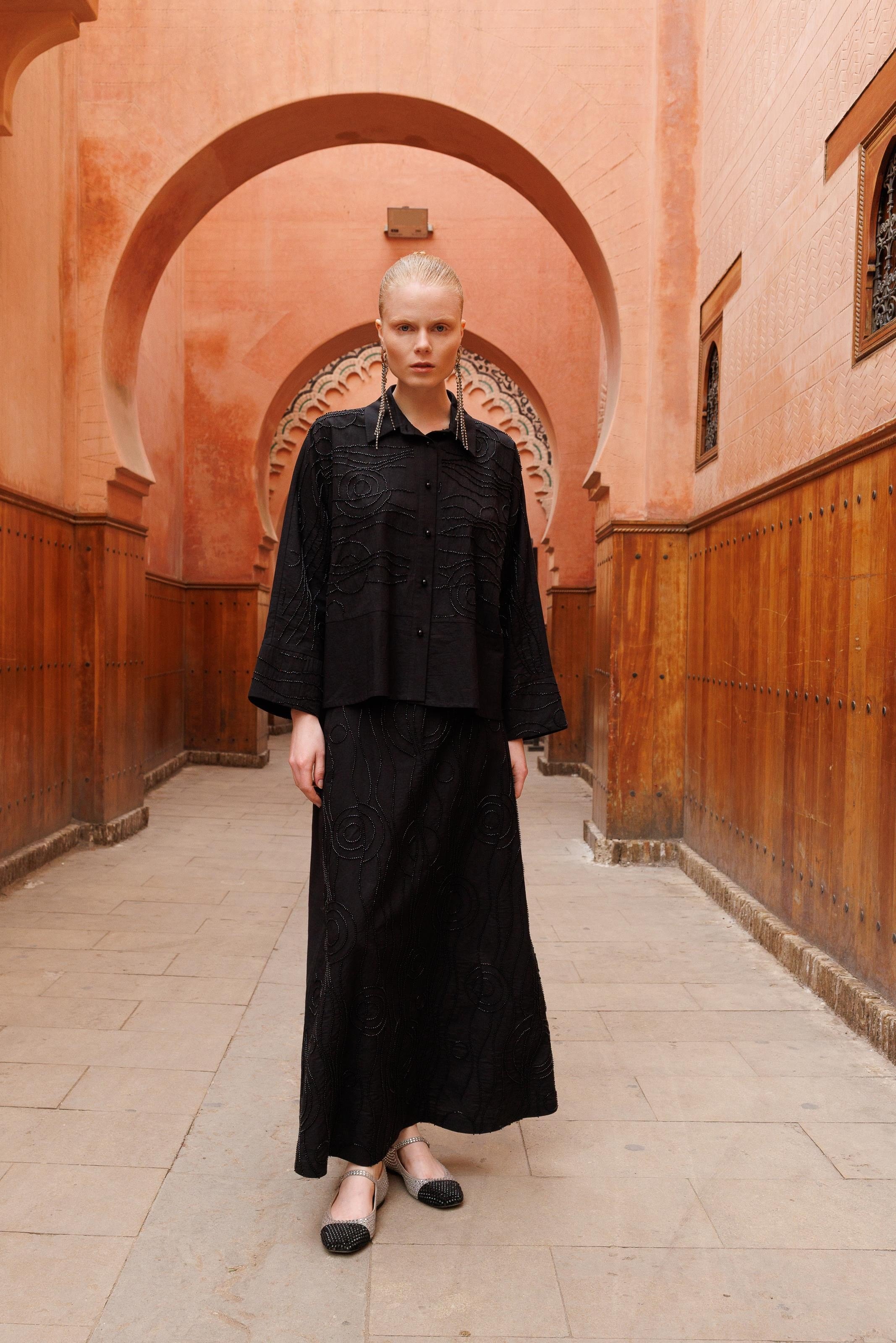 GHİSA Payet Nakış İşlemeli Rahat Gömlek Etek Takım