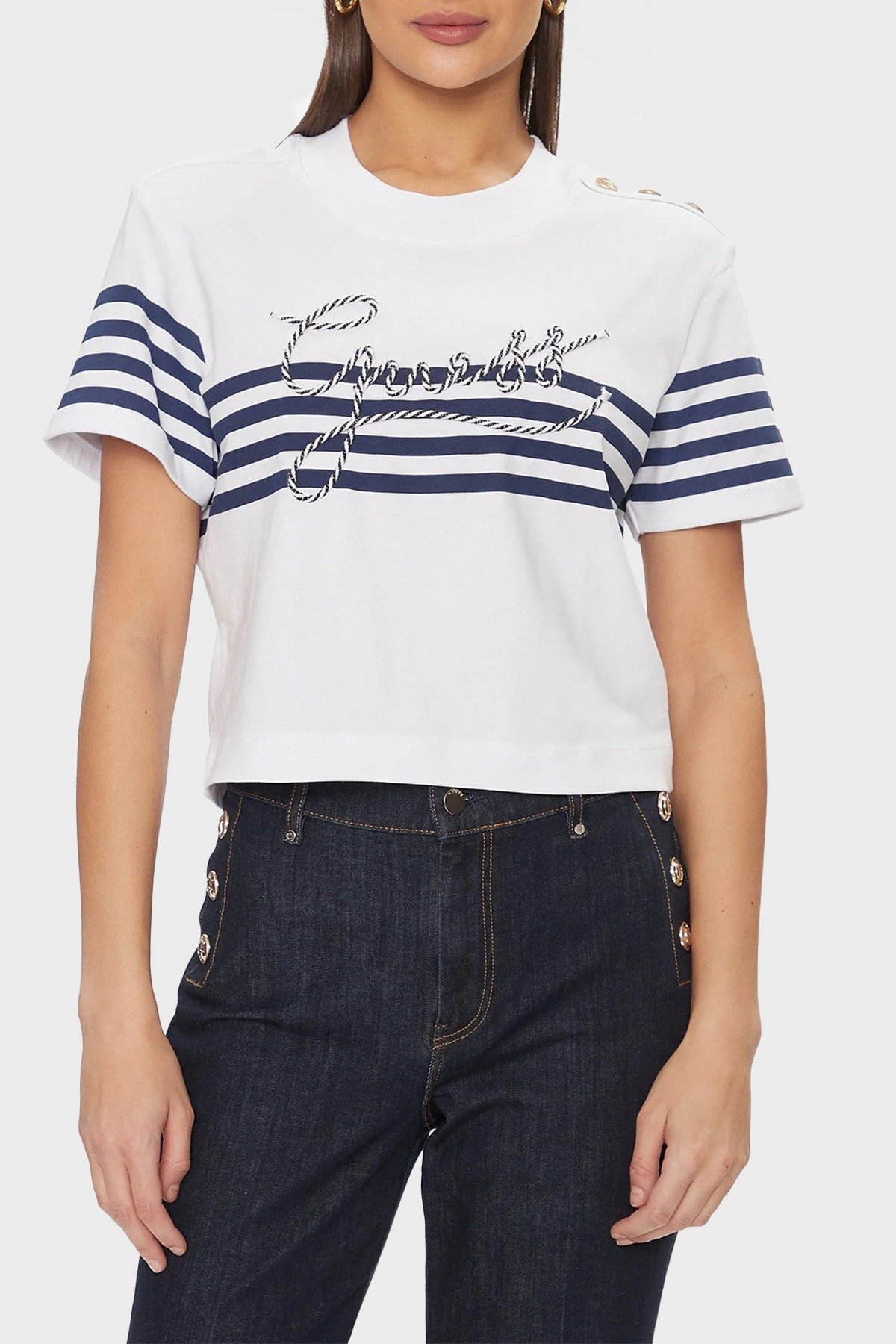 GUESS Marina Pamuklu Çizgili Crop