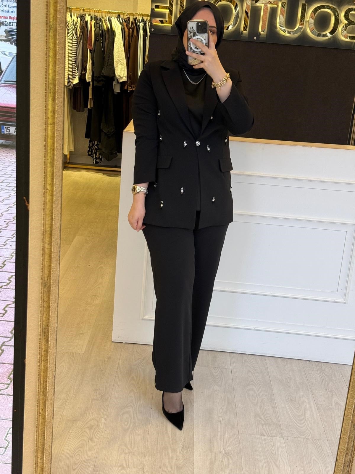 LİSA EXCLUSİVE Lanvin Pırlanta İşleme Detaylı Kruvaze Ceket Pantolon Takım