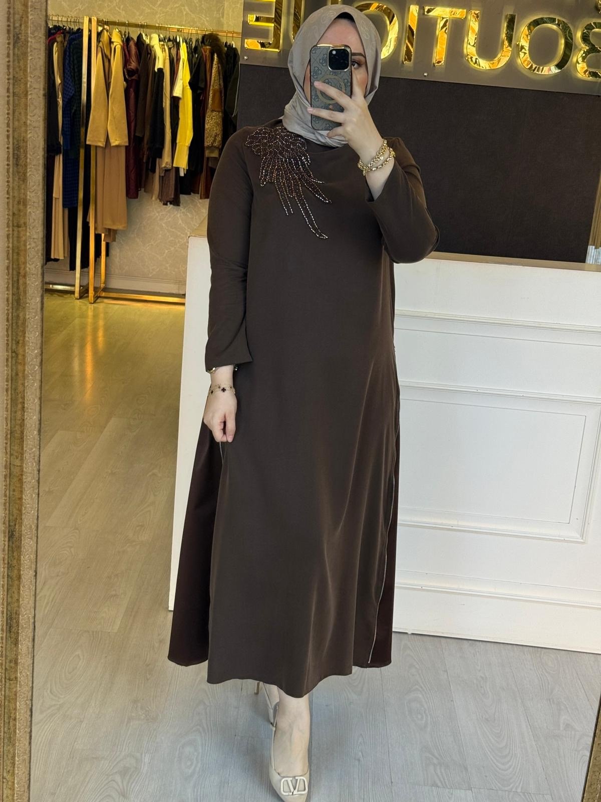 LİSA EXCLUSİVE Taş İşlemeli Fermuar Elbise
