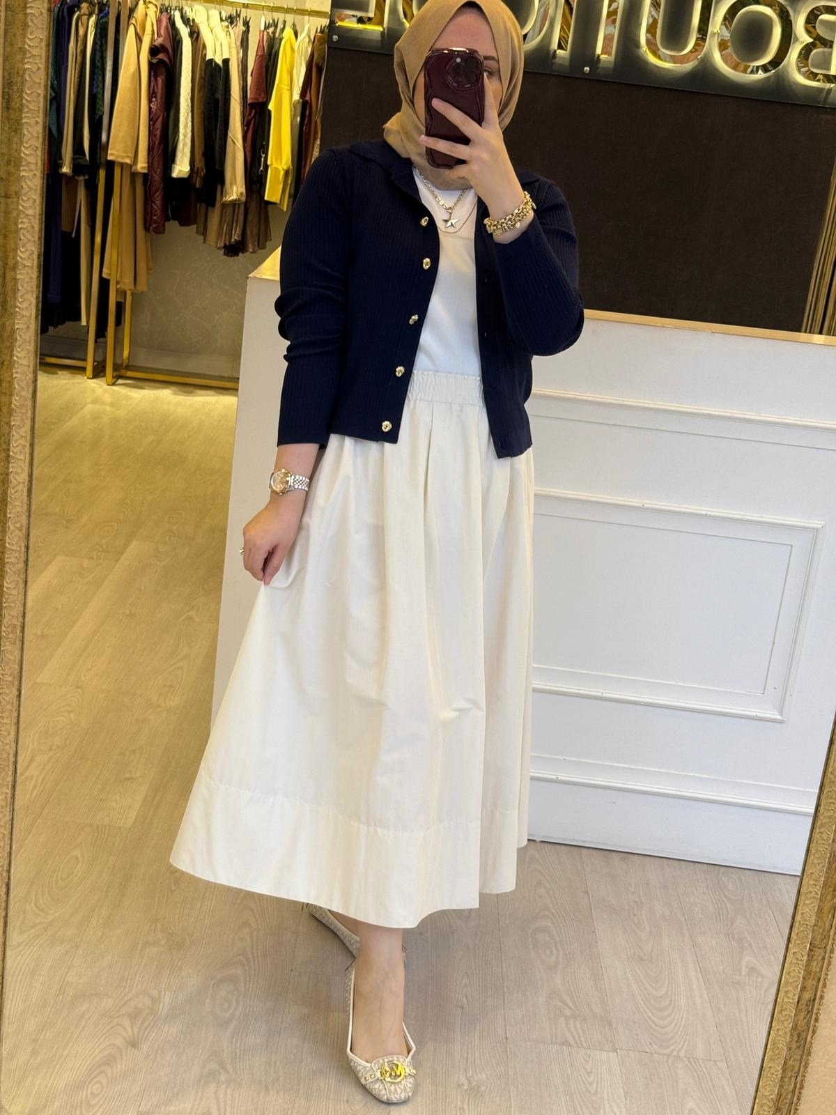 MİSSEMRAMİSS Belle Noir Midi Gold Düğmeli Merserize Hırka