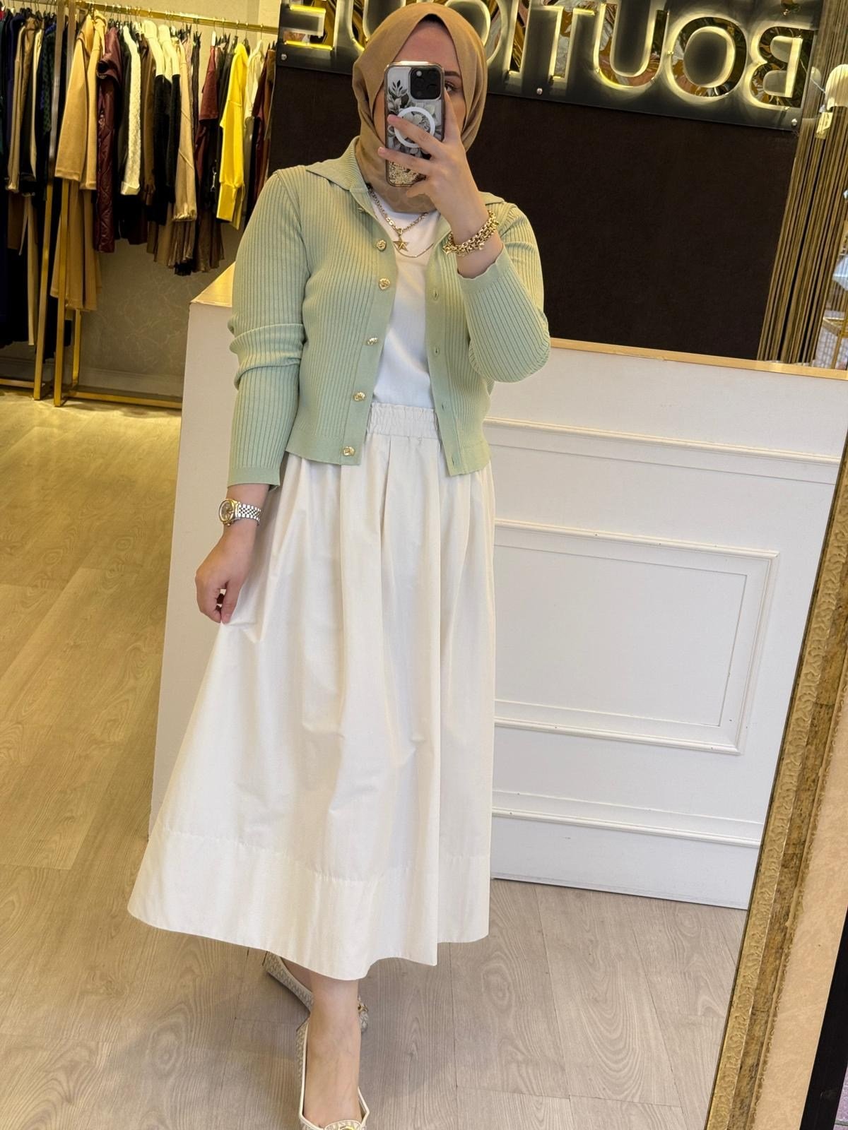 MİSSEMRAMİSS Belle Noir Midi Gold Düğmeli Merserize Hırka