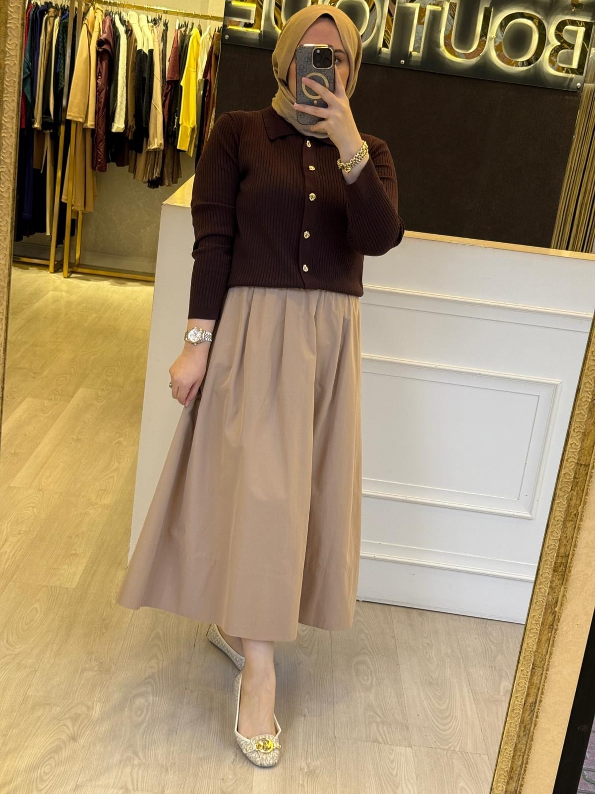 MİSSEMRAMİSS Belle Noir Midi Gold Düğmeli Merserize Hırka