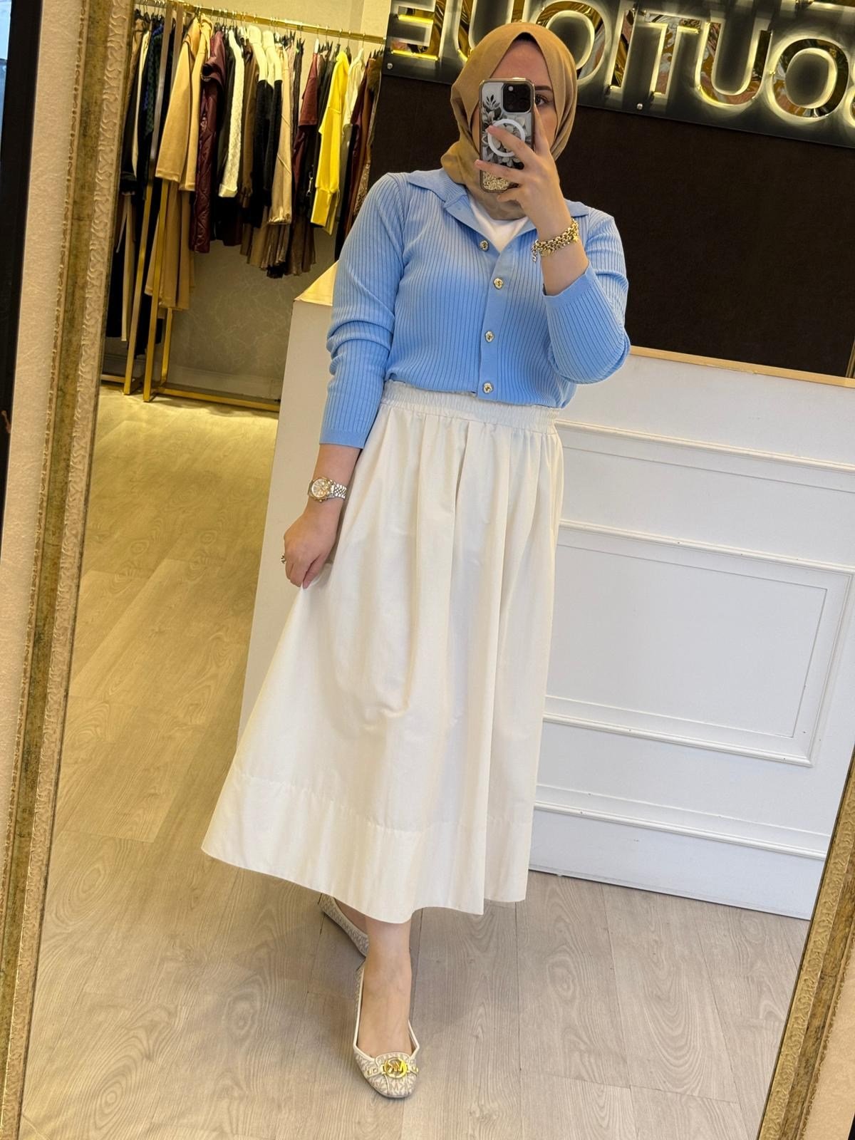 MİSSEMRAMİSS Belle Noir Midi Gold Düğmeli Merserize Hırka