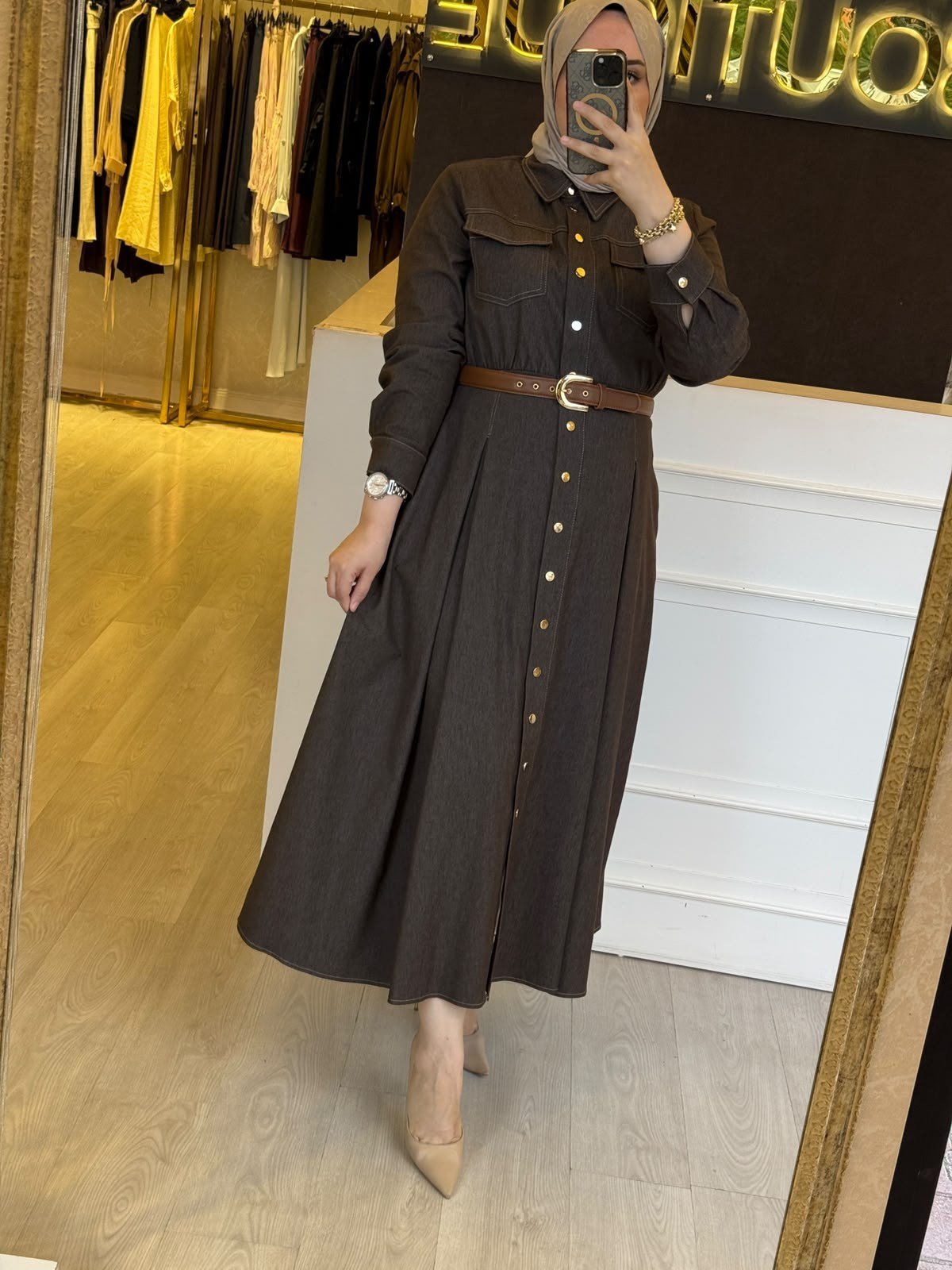 MISSEMRAMISS KEMERLİ DİKİŞLİ KOT ELBİSE