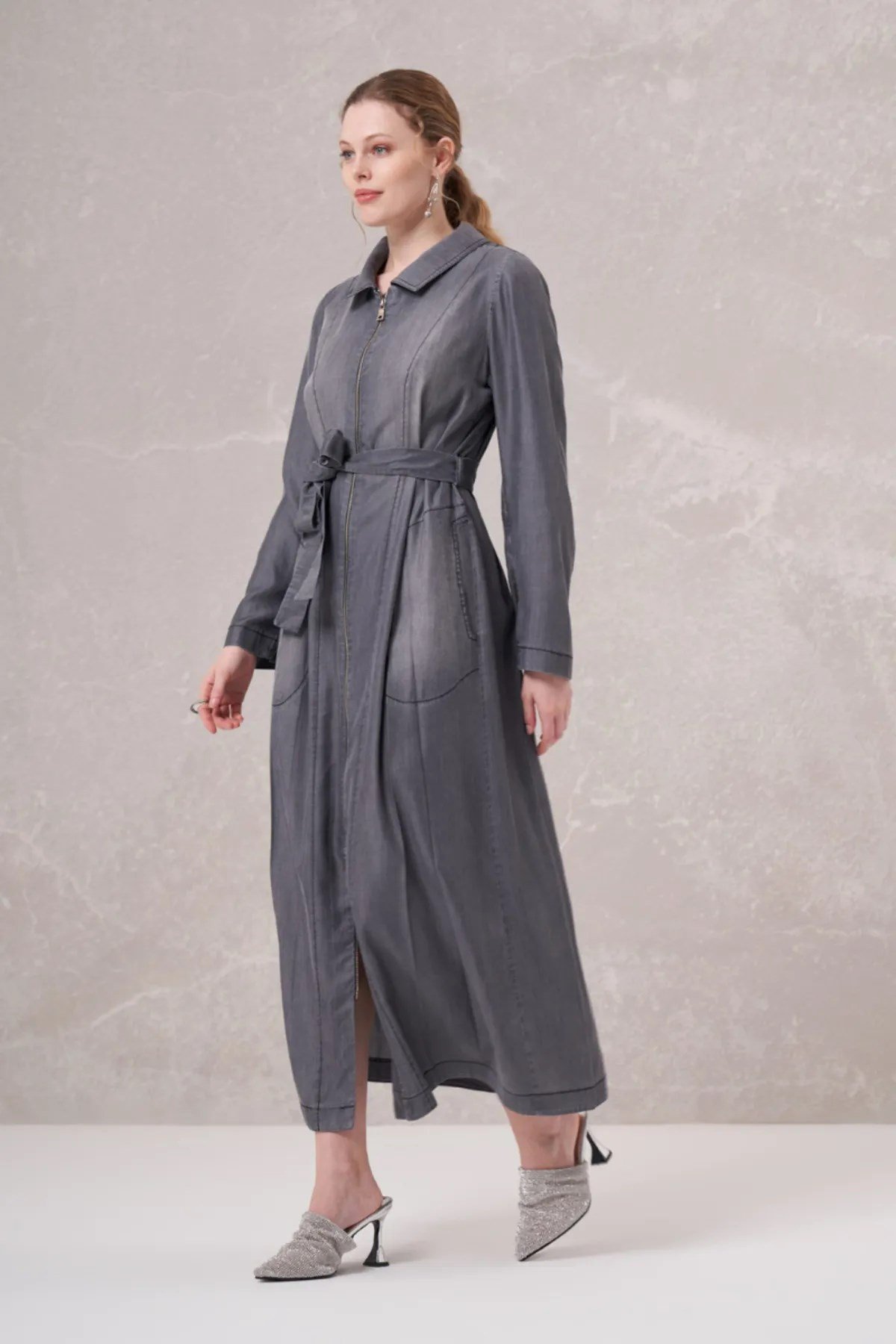 MİSSWHENCE 35518 FERMUARLI TENCEL KENDİNDEN BAĞLAMALI PARDESÜ