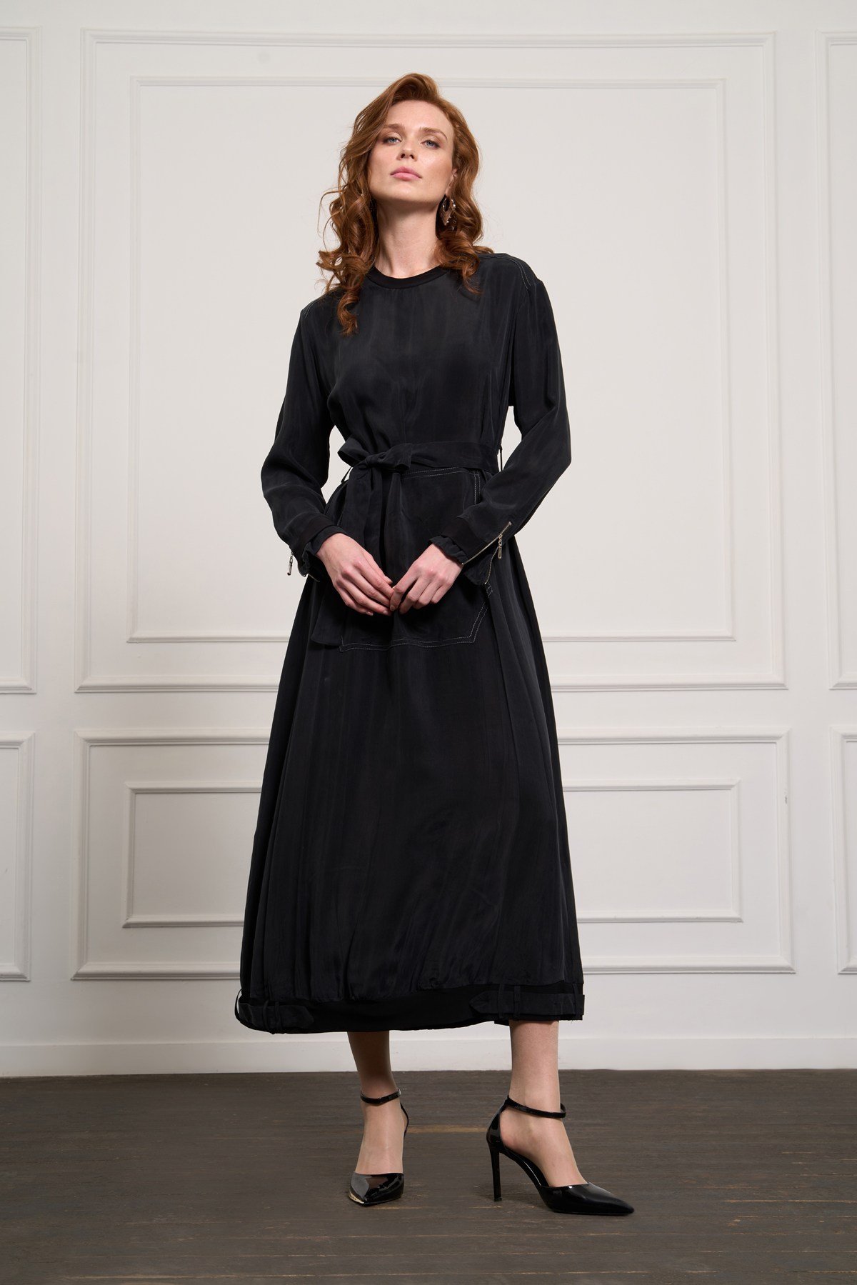 MİSSWHENCE 37838 Bilek Fermuar Detaylı Belden Bağlamalı Elbise