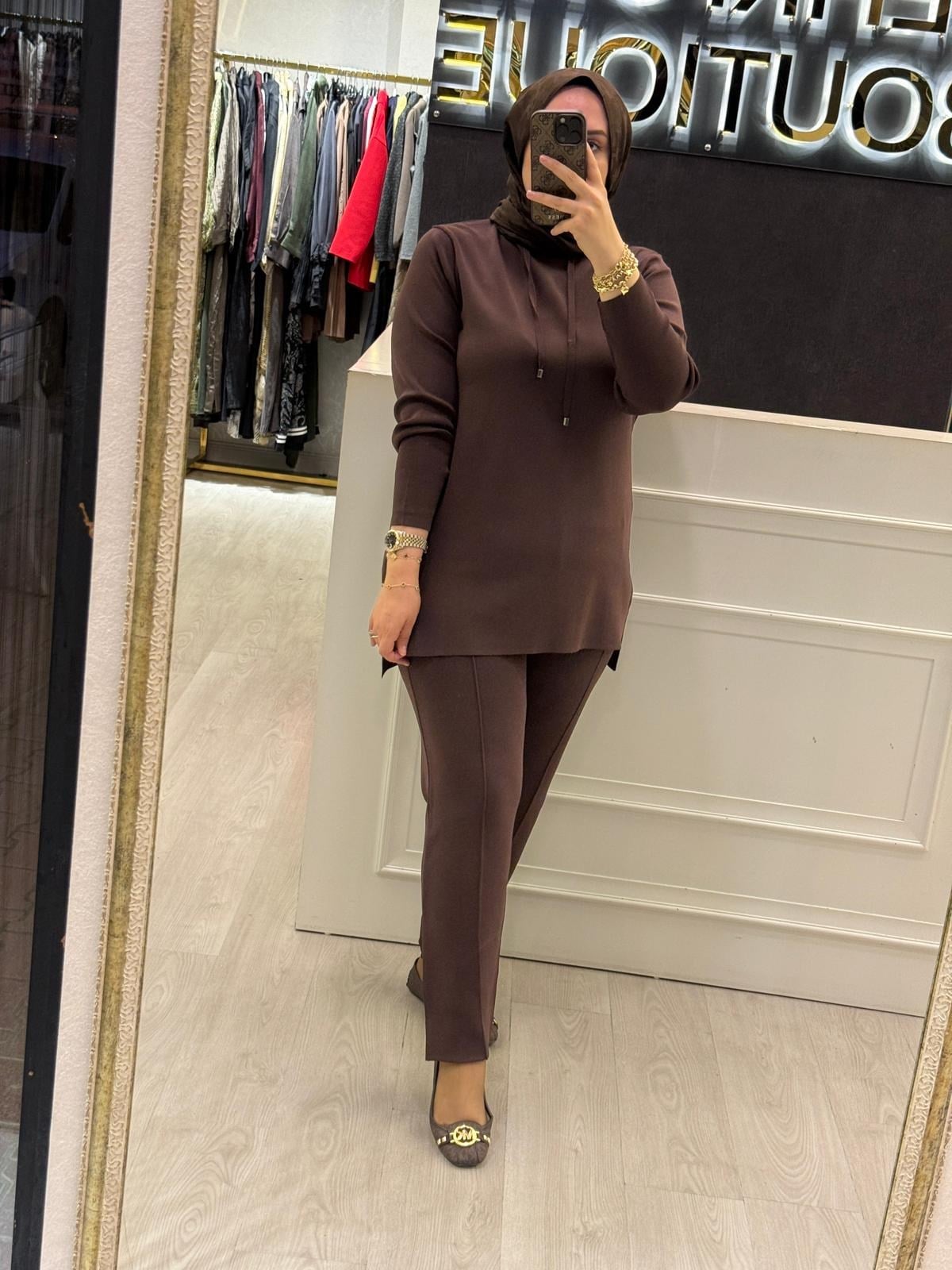 NUSS Merserize Boyunlu Bluz Pantolon Takım
