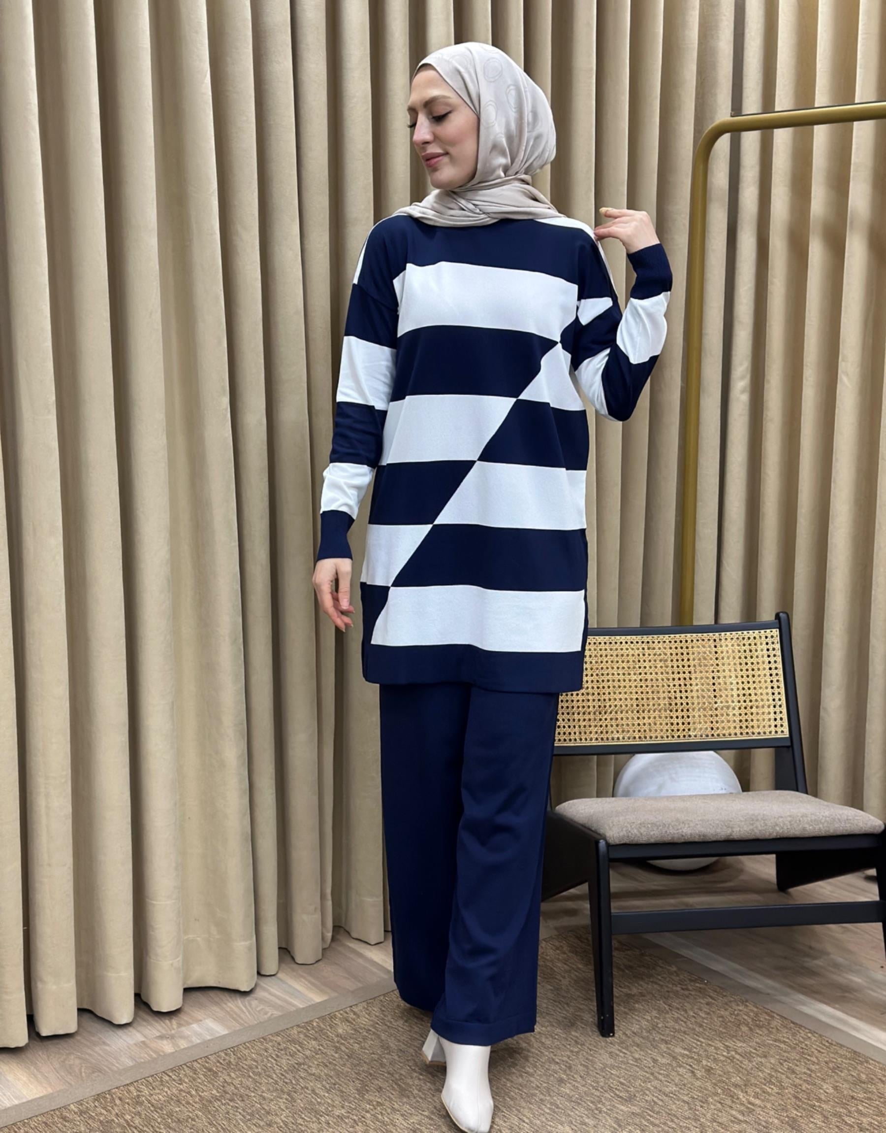 NUSS Merserize Enine Çizgili Sweat Pantolon Takım