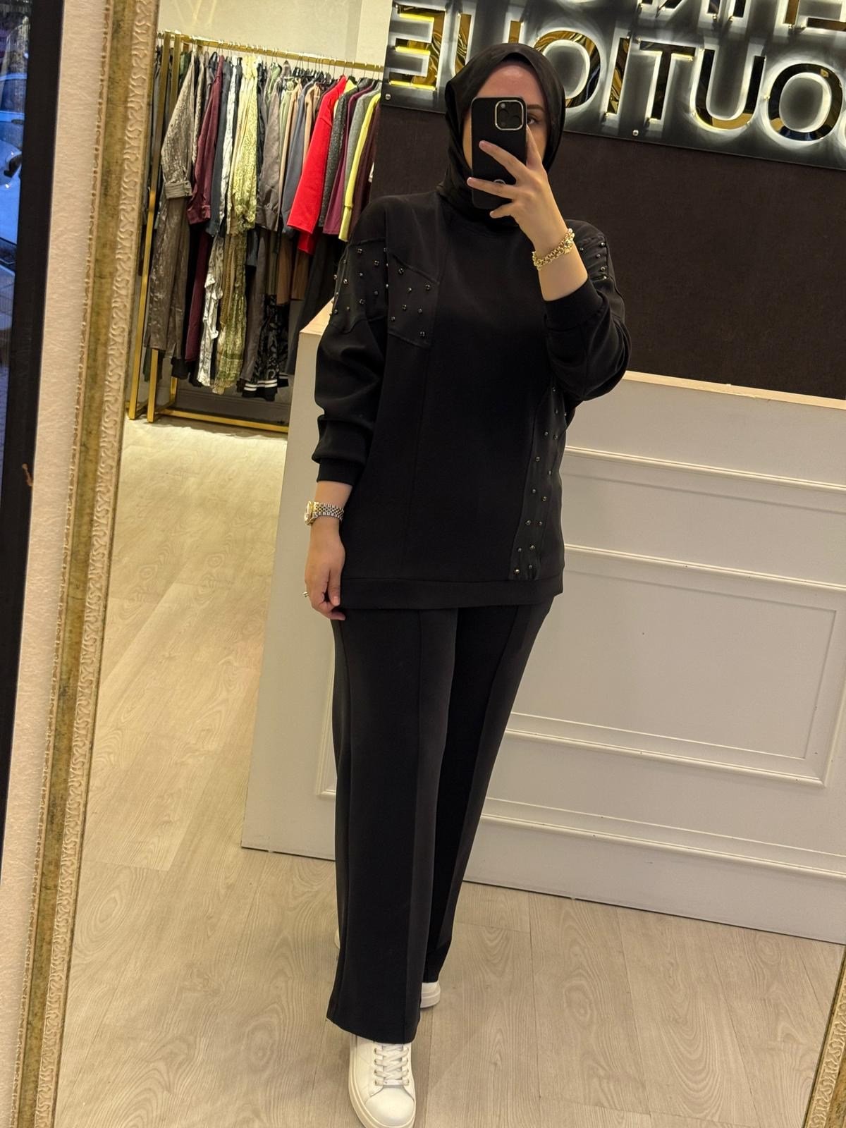 NUSS Taş İşlemeli Oysho Kumaş Tunik Pantolon Takım