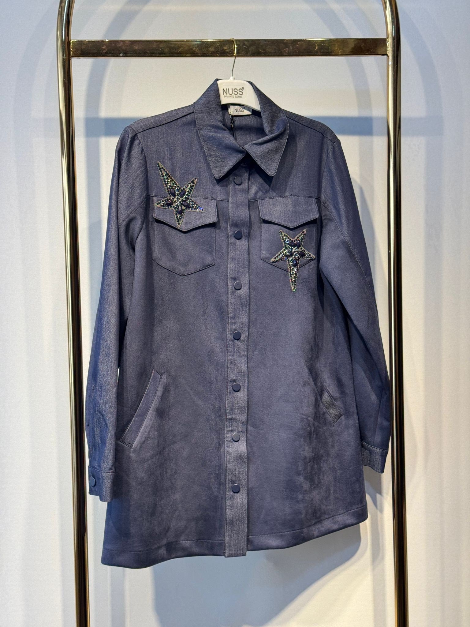 NUSS Yıldız Taş İşlemeli Çıtçıtlı Gömlek Tip Denim Kap