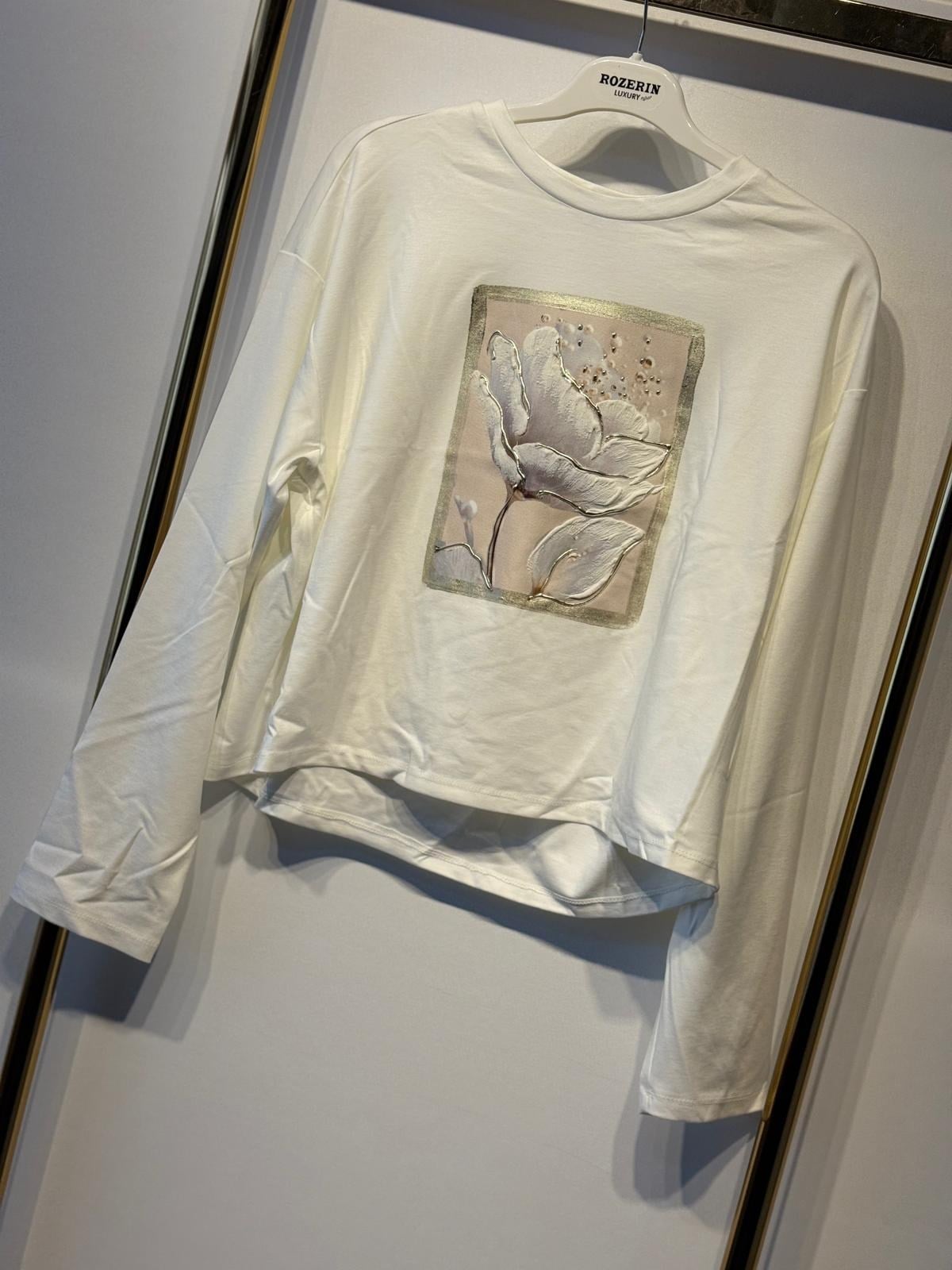 PEARLY Gül Nakış Baskı İşlemeli Rahat Sweat