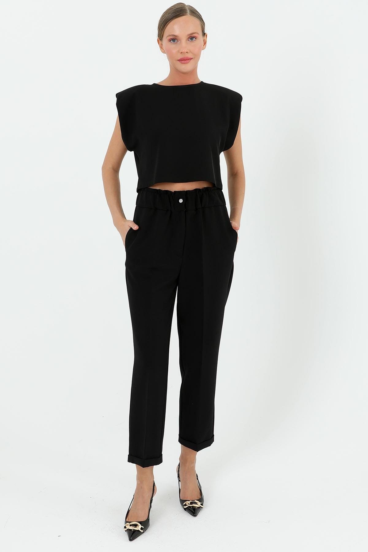 SENTEZ BELİ LASTİKLİ İNCE DUBLE PAÇA PANTOLON