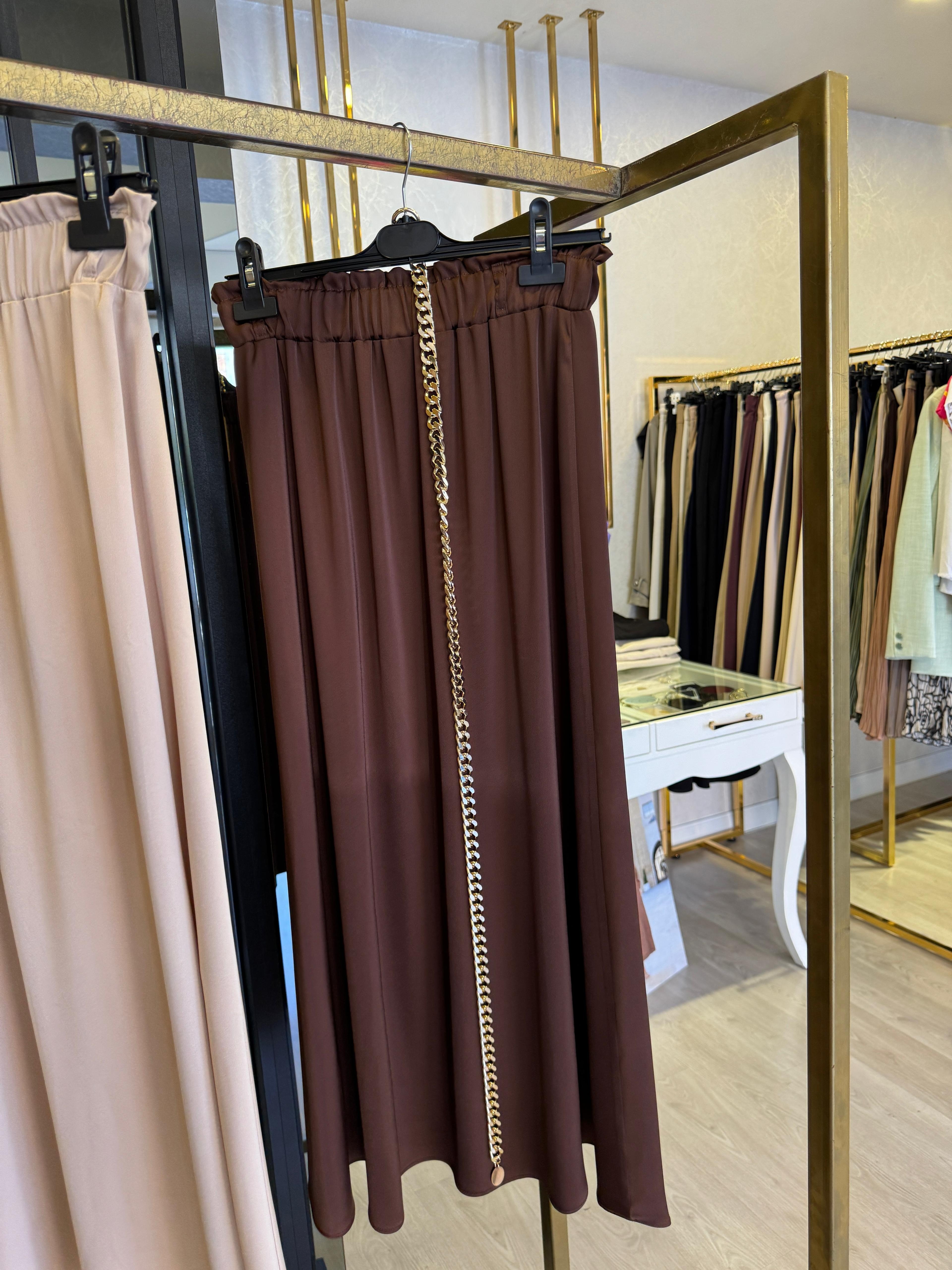 Sİ Design 31120 Gold Zincir Kemer Detaylı Beli Lastikli Etek