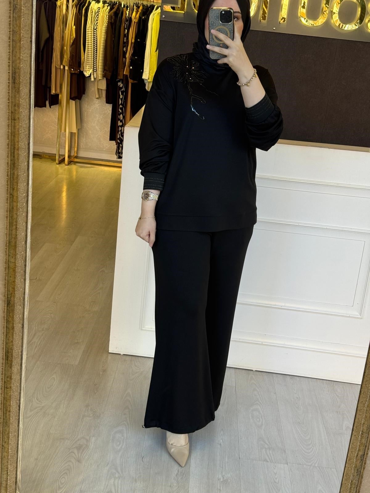 Sİ DESİGN my8 2225-4261 Nakış Payet İşlemeli Rahat Tunik Pantolon Takım