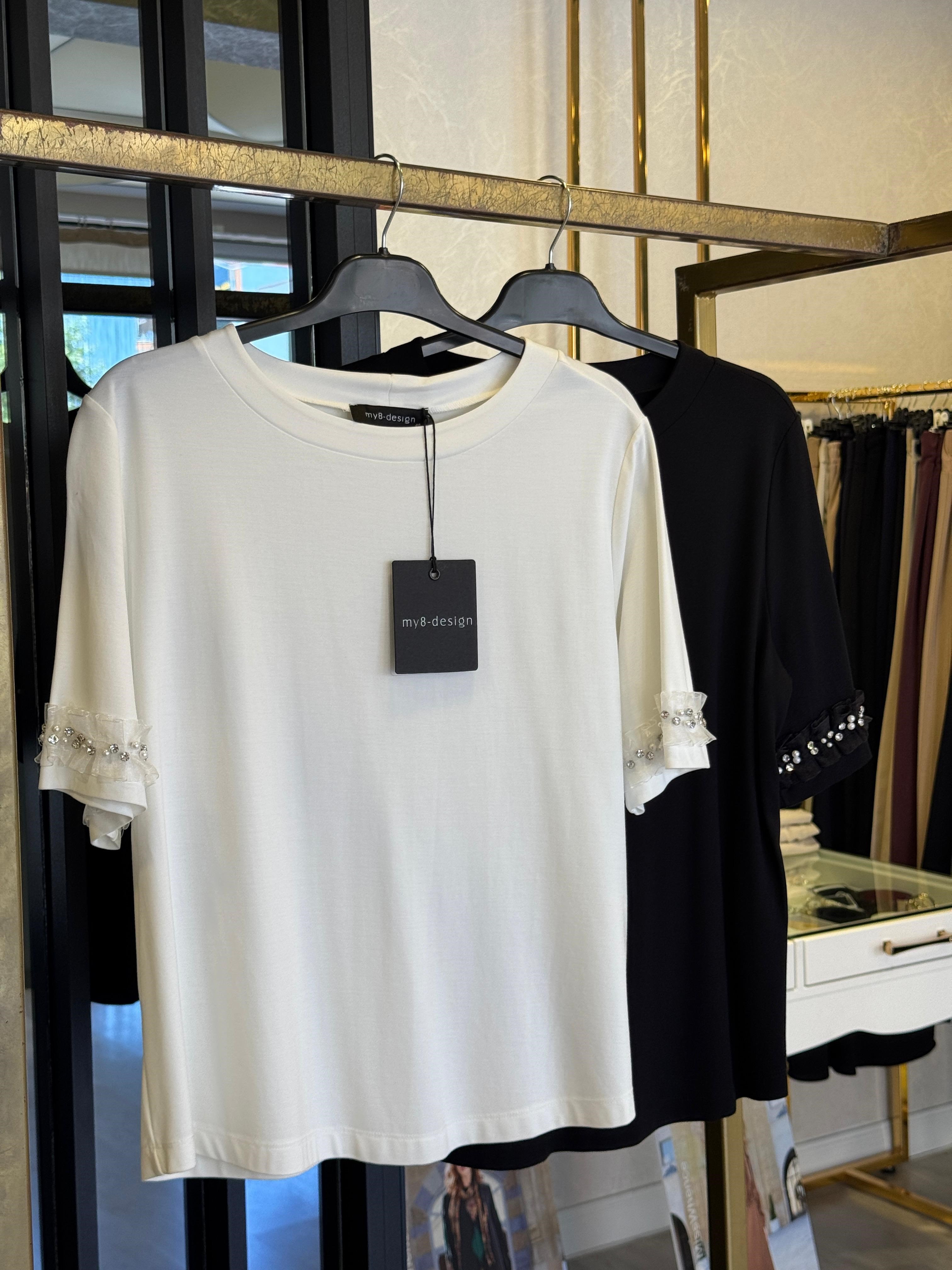Sİ Design my8 4014 Kolları İnci-Taş Detaylı Kısa Kollu Tshirt