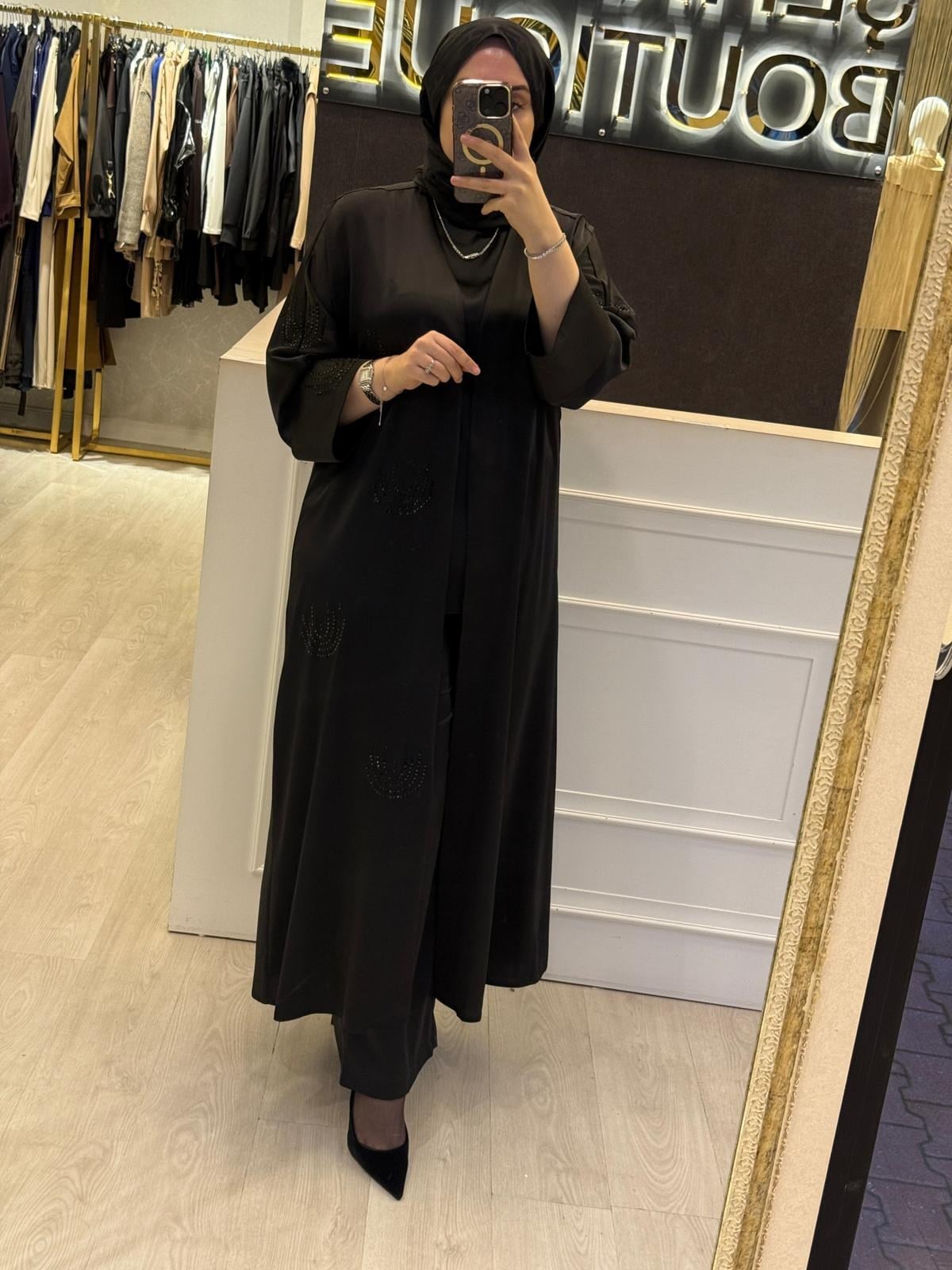 ZIGAY Kumaş Renk Taş İşlemeli Tasarım Abaya