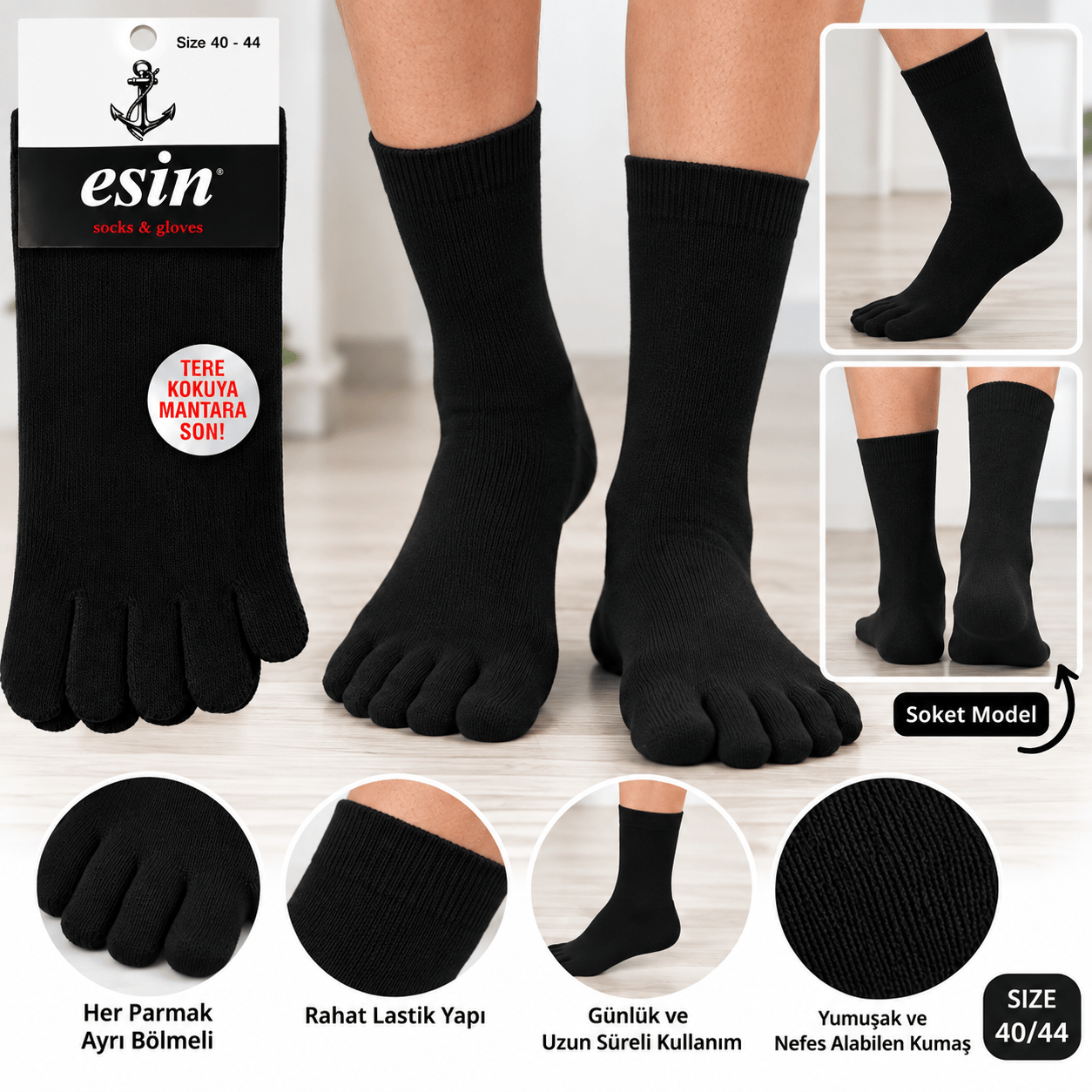 Esin Erkek Parmaklı Çorap – Siyah – 40/44
