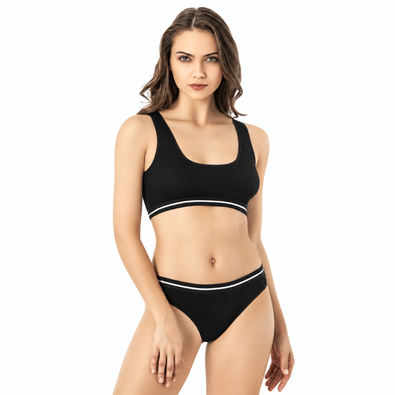 Kota 4511 Kadın Kaşkorse Pedli Büstiyer ve Bikini Külot İkili Takım – Siyah