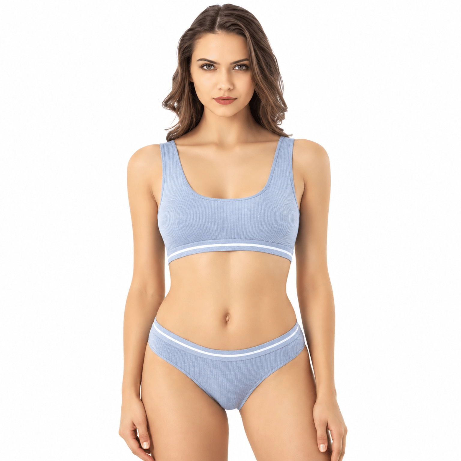 Kota 4511 Kadın Kaşkorse Pedli Büstiyer ve Bikini Külot İkili Takım – Mavi/Gri