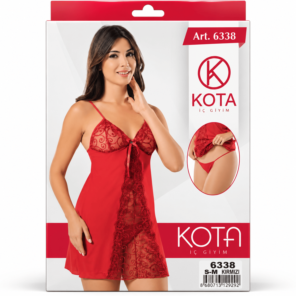 Kota 6338 Kırmızı Dantel Detaylı Fantezi Gecelik Takımı
