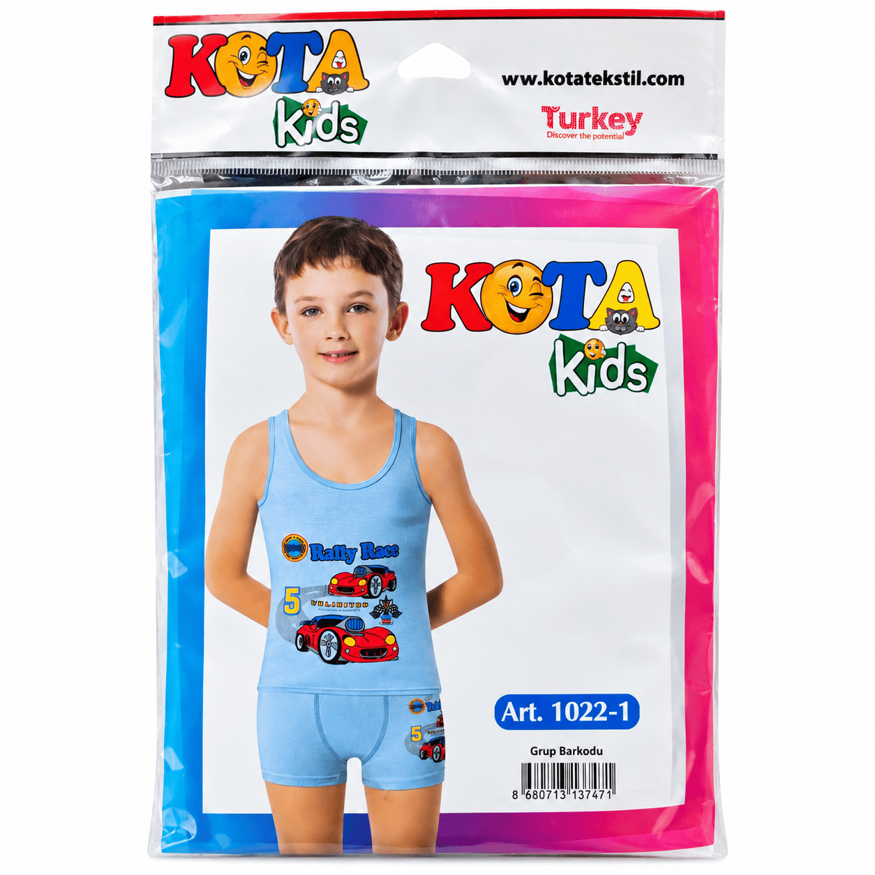 Kota Kids Erkek Çocuk Araba Baskılı Atlet Boxer Takım – Mavi