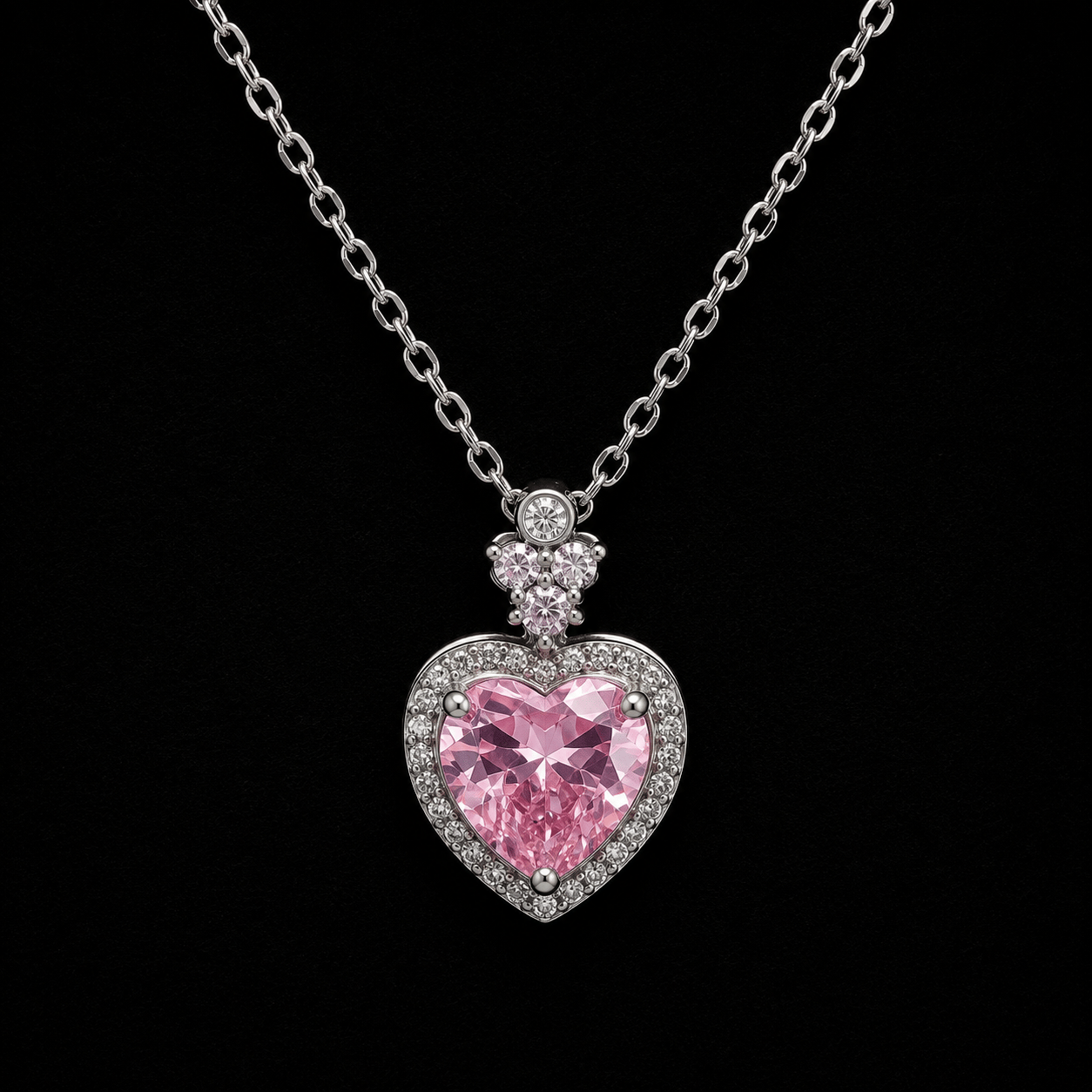 Pembe Kalp Taşlı Silver Kolye – Işıltılı Zirkon Taş Detaylı