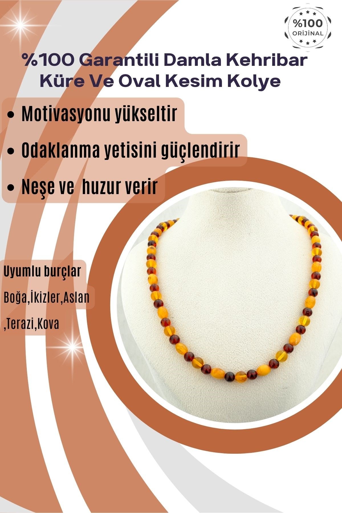 Damla Kehribar Kolye %100 Garantili Küre Ve Oval Kesim - 45 cm