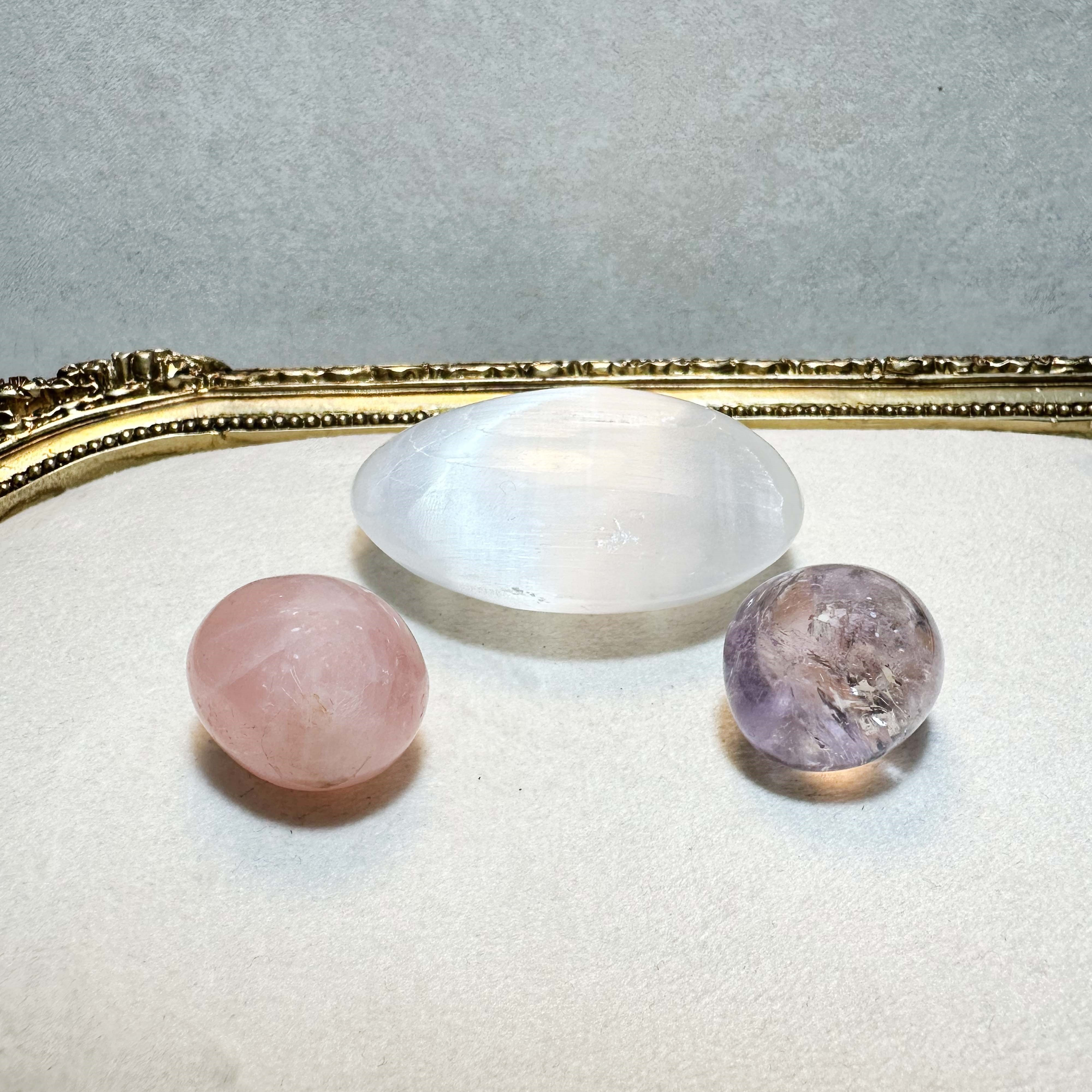 Doğal Ametist, Pembe Kuvars ve Selenit Koleksiyon Seti
