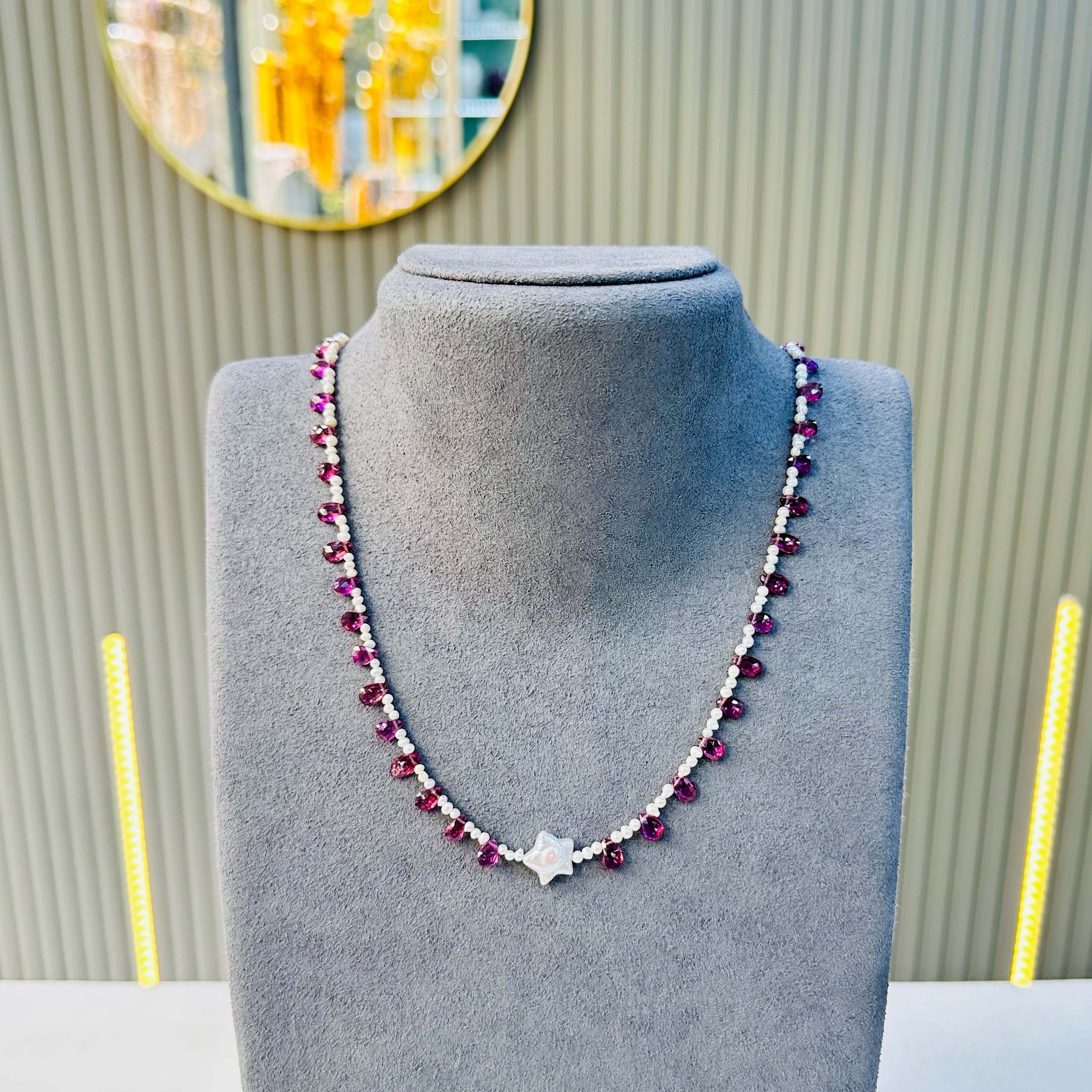 Kum İnci ve Vişne Garnet Kolye | Doğal Taş Kolye
