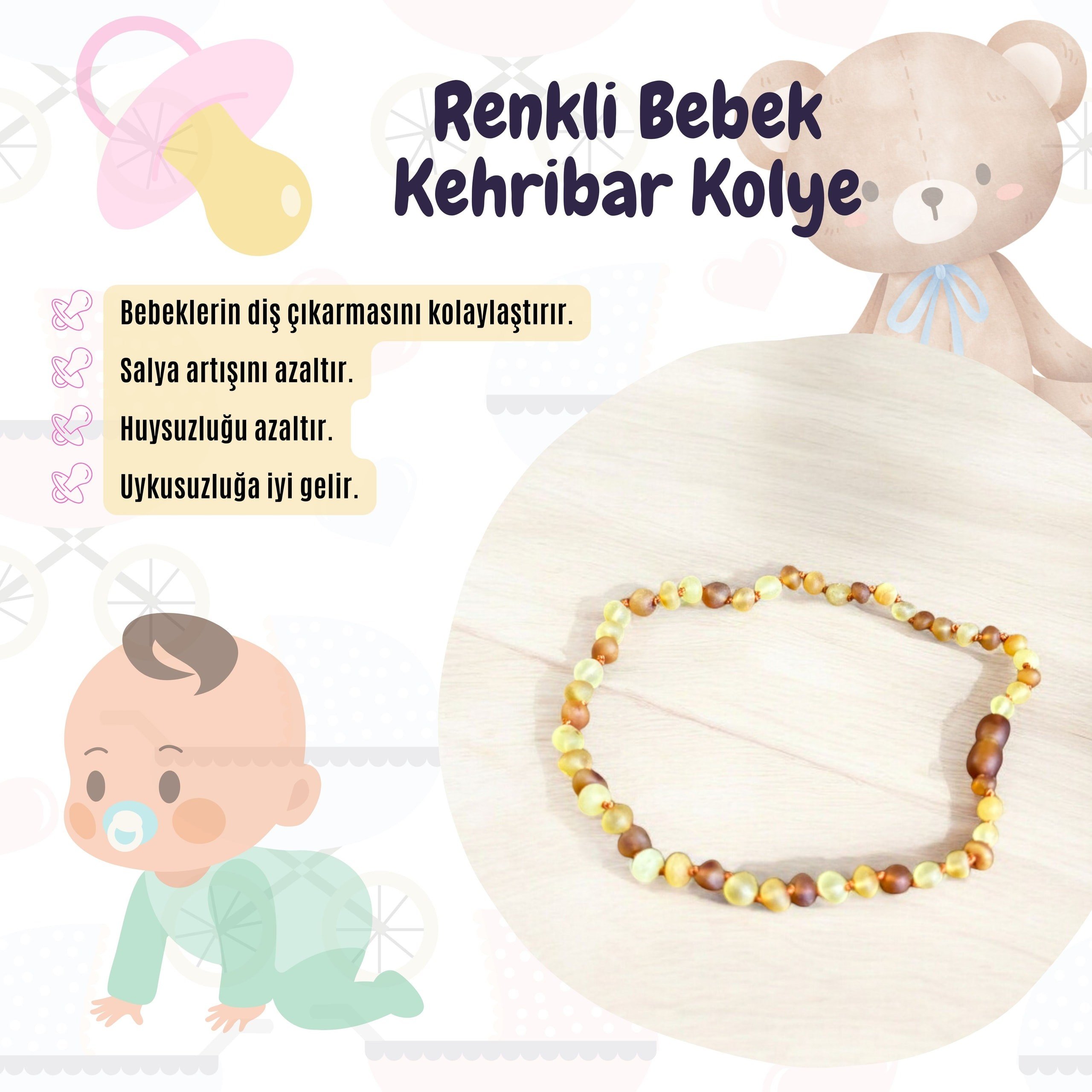 Mat Renkli Bebek Kehribar Kolye %100 Orjinal Garantili
