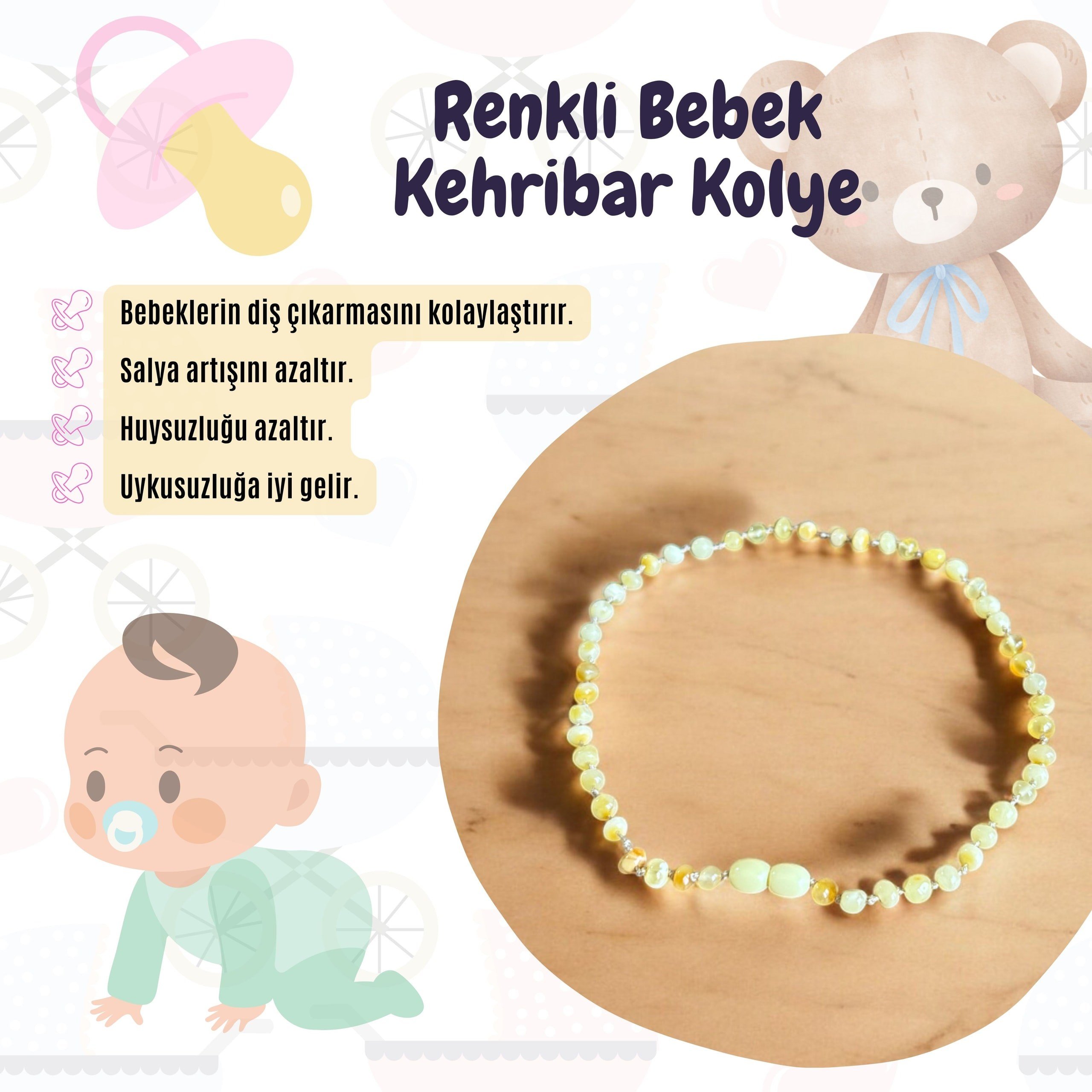 Renkli Bebek Kehribar Kolye %100 Orjinal Garantili