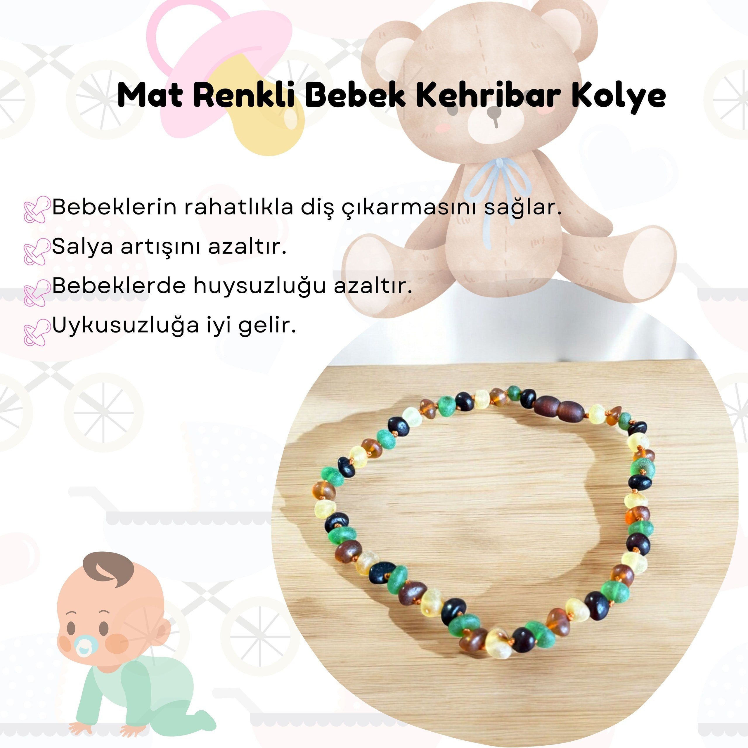 Renkli Mat Bebek Kehribar Kolye