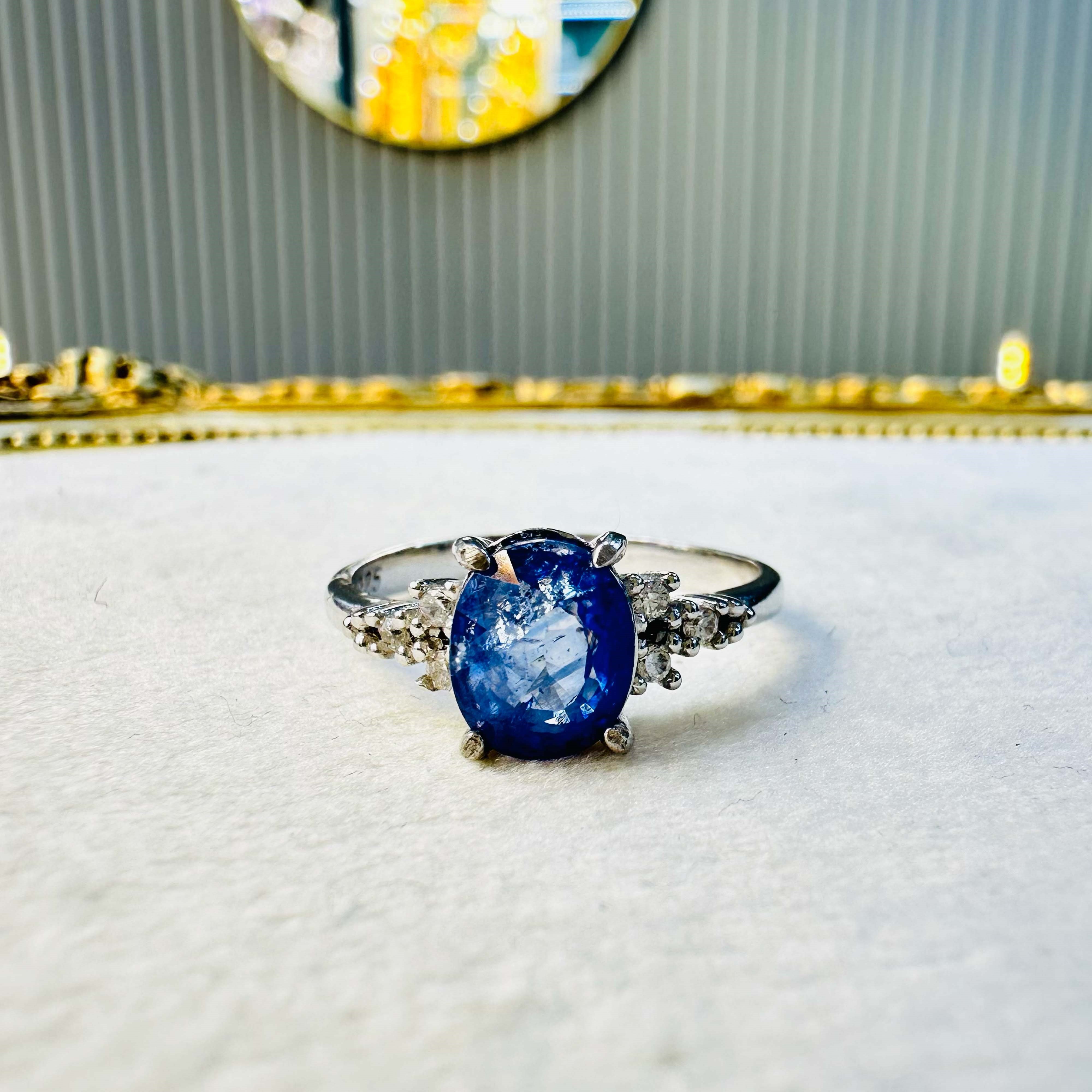 Sri Lanka Safir Oval Tırnaklı Yüzük | 925 Ayar Gümüş | Doğal Taş | Ölçü 19