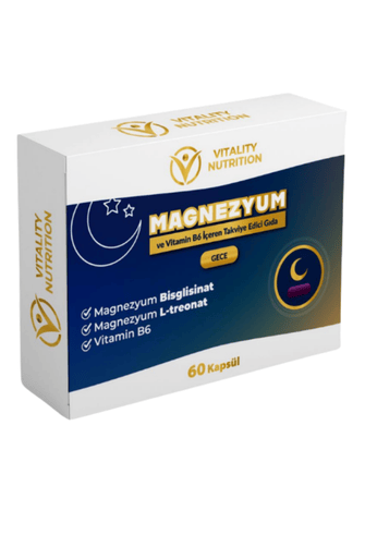 Magnezyum Gece 60 Kapsül ( Bisglisinat + L-treonat + Vitamin B6 ) Gıda Takviyesi
