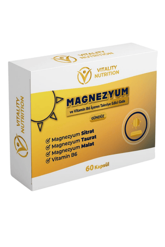 Magnezyum Gündüz 60 Kapsül ( Sitrat + Taurat + Malat + Vitamin B6 )Gıda Takviyesi