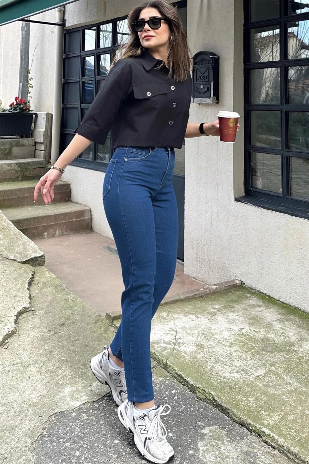 Kadın Laci Yüksek Bel, Rahat Kesim, Boru Paça, Skinny Kot Pantolon - Jeans