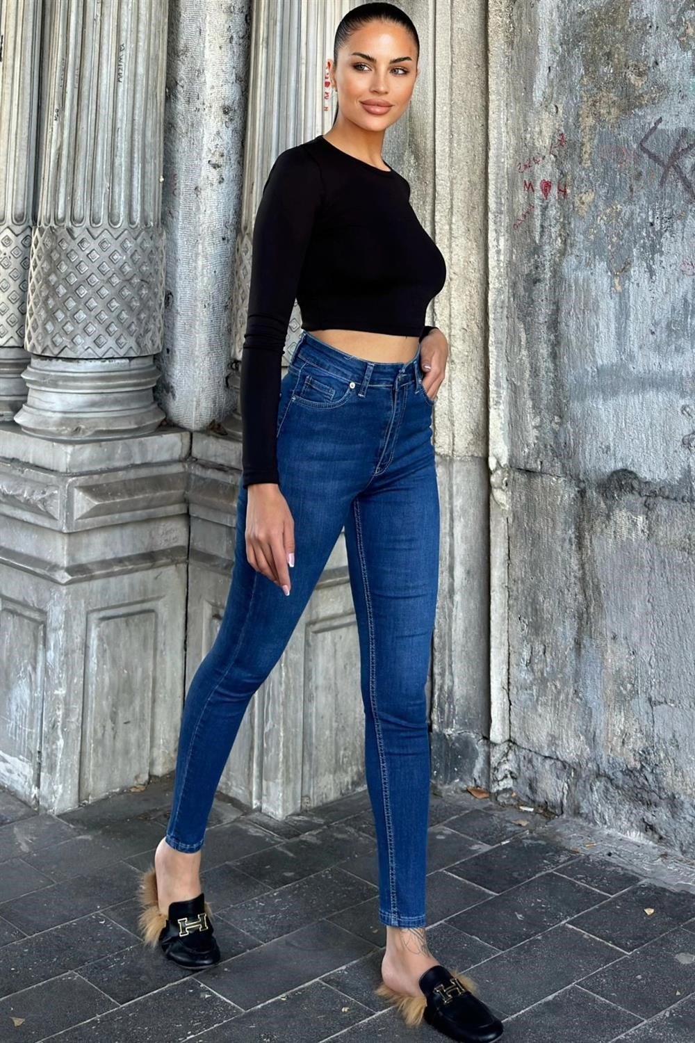 Mavi Yüksek Bel, Dar Paça, Skinny Jean Kot Pantolon
