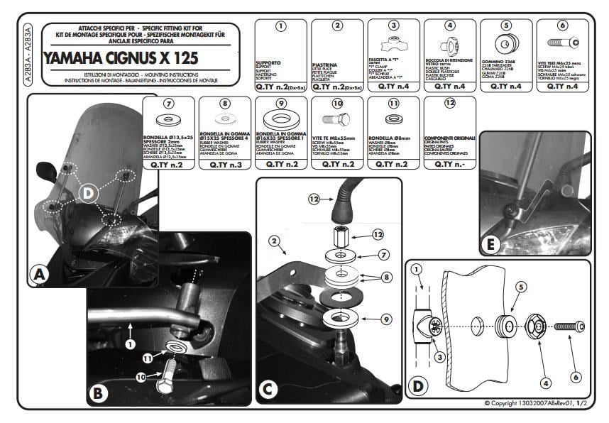 KAPPA A283AK YAMAHA CIGNUS X 125 (07-15) RÜZGAR SİPERLİK BAĞLANTISI