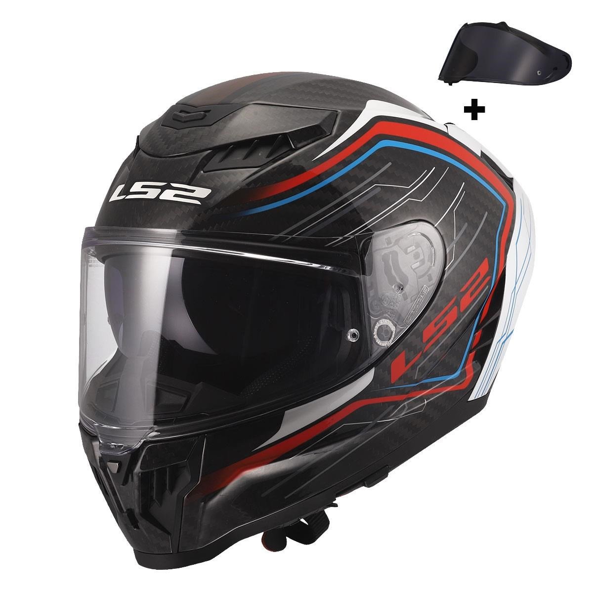 LS2 DRAGON KARBON SUBIC BEYAZ-MAVİ-KIRMIZI KASK
