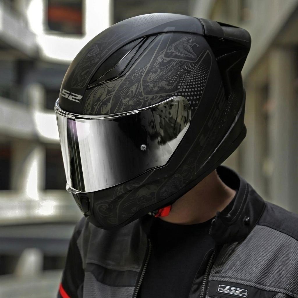 Ls2 Rapıd 2 Race Crypt Mat Siyah Kask (İridyum Gri Vizör + Spoiler)