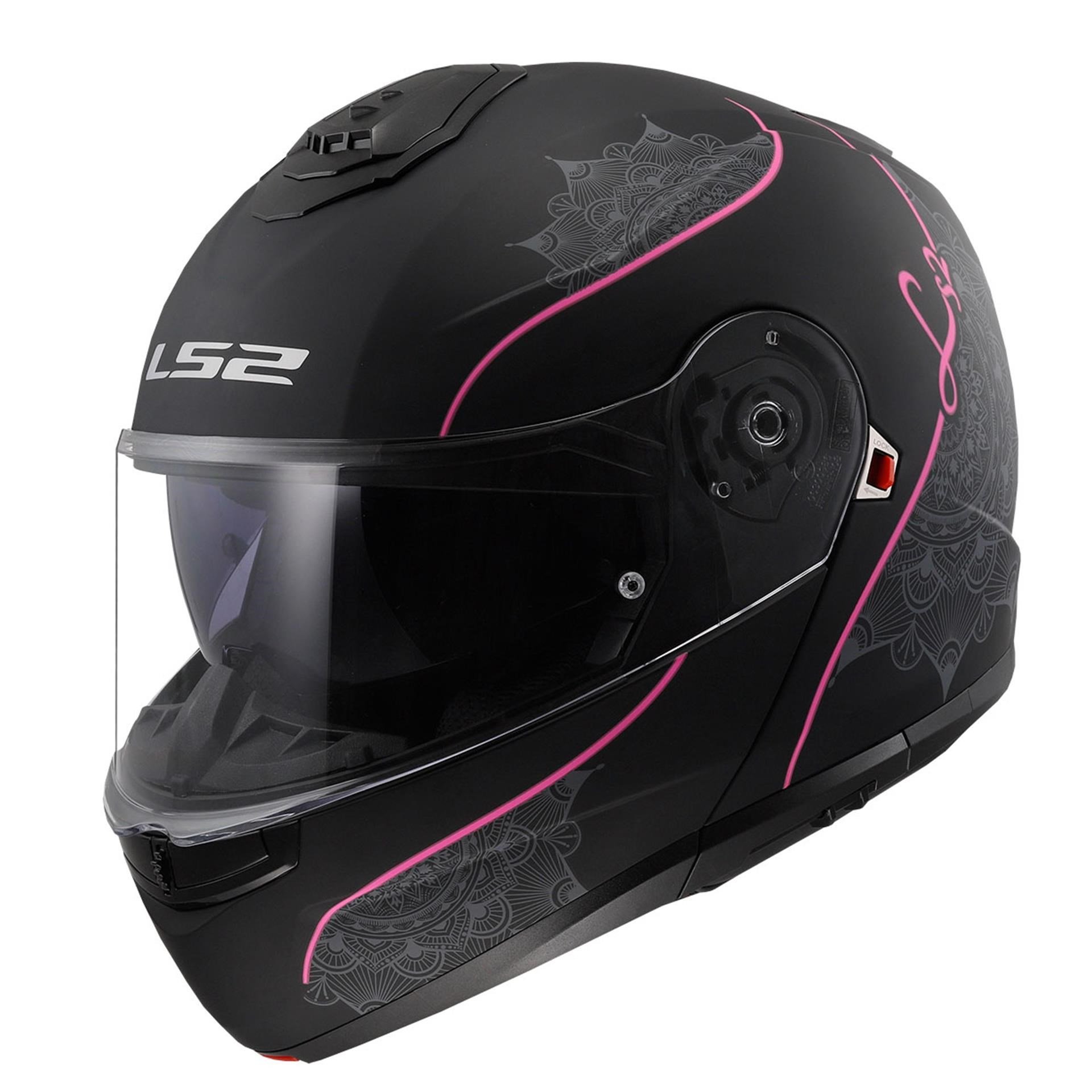 LS2 STROBE 2 LUX MAT SİYAH-PEMBE ÇENE AÇILIR KASK