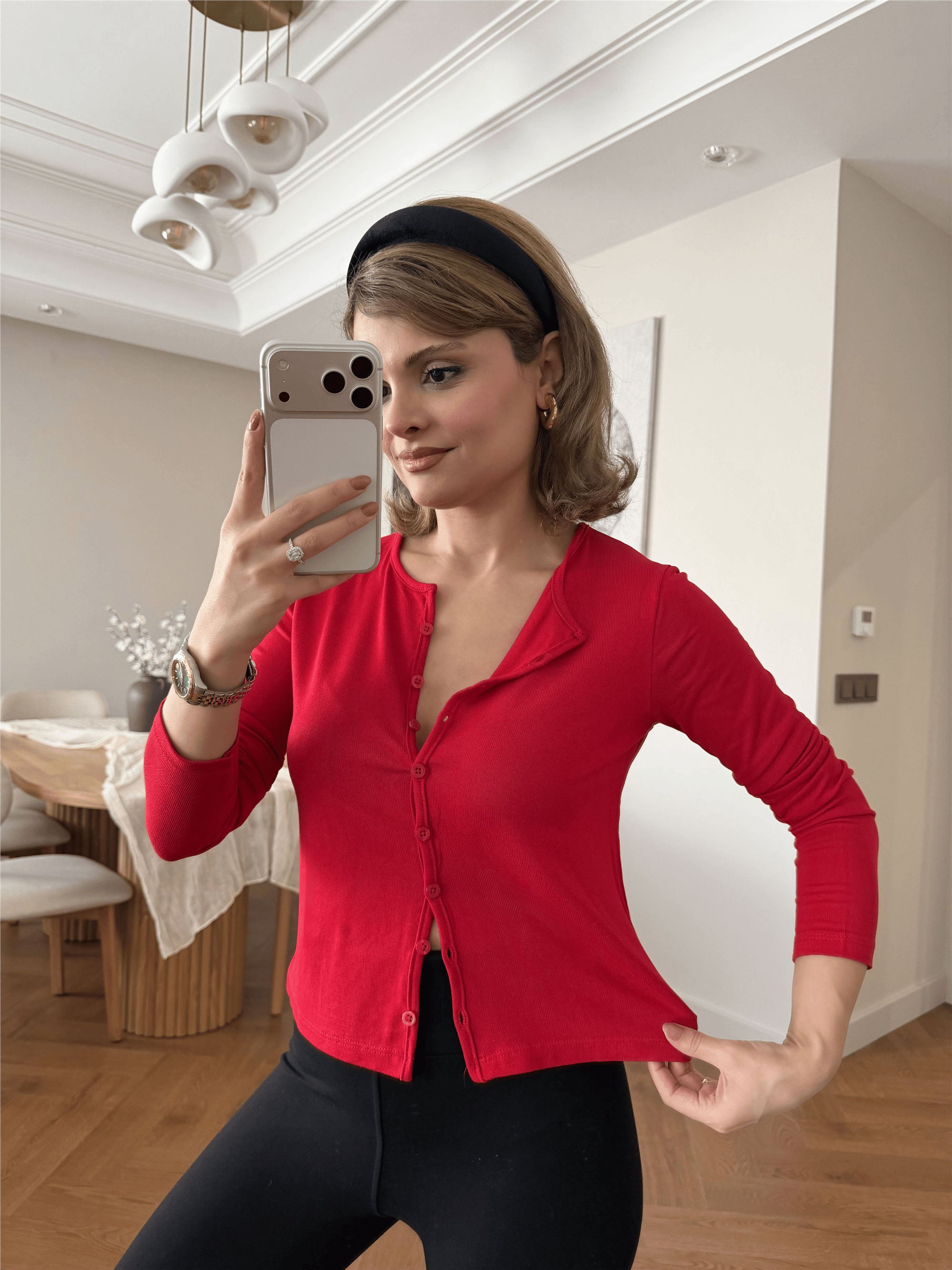 Düğmeli Bluz Kırmızı