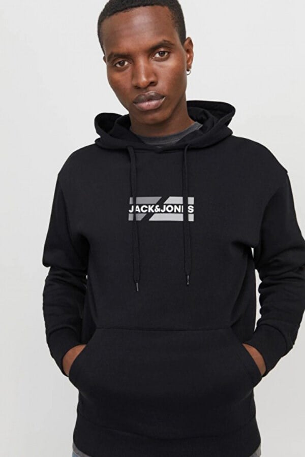 Jack&Jones JJCORP GRAPHIC SWEAT HOOD LN Siyah Erkek Sweatshirt