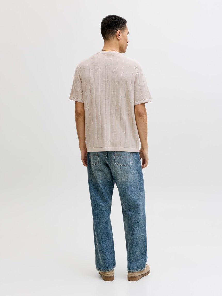Jack&Jones JJEBRADLEY KNIT TEE SS LN Bej Erkek T-Shirt