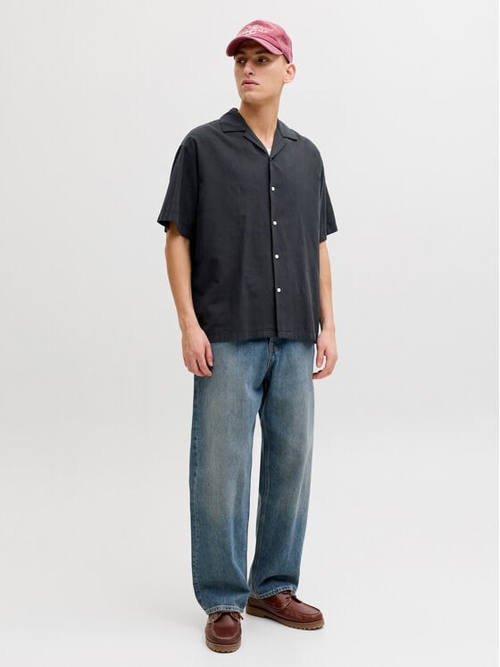 Jack&Jones JJEBREEZE LINEN BLEND RESORT SHIRT SS SN Siyah Erkek Gömlek