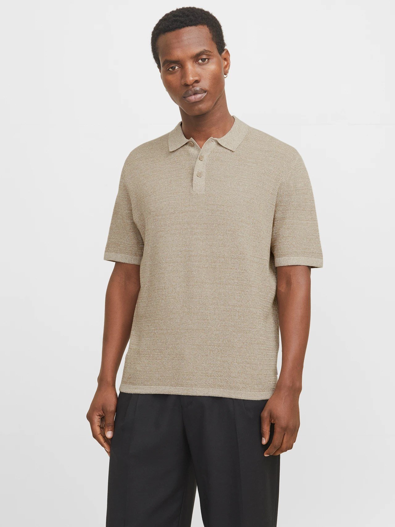 Jack&Jones JJEGEORGE KNIT POLO SS SN Bej Erkek T-Shirt