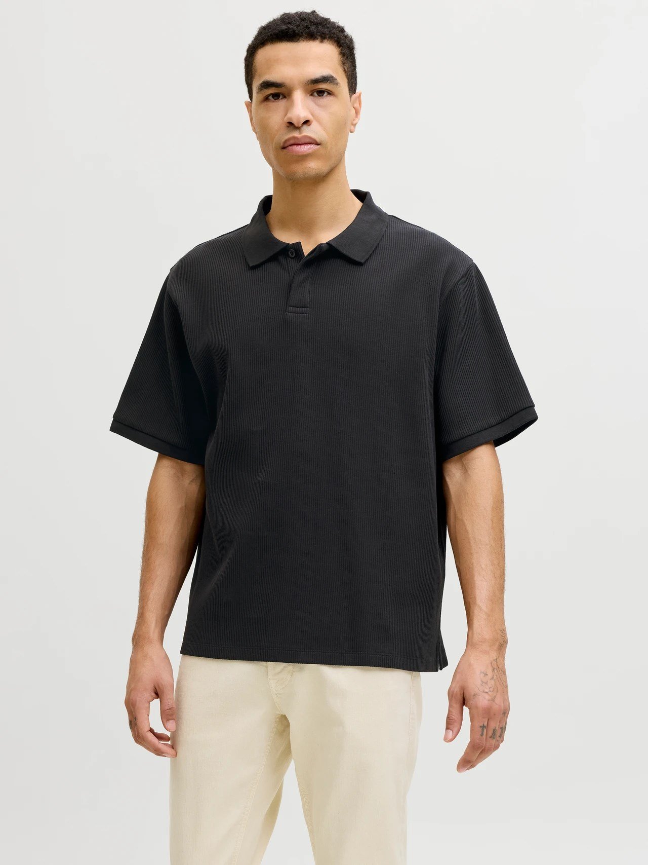 Jack&Jones JJEHARRISON STRUCTURE POLO SS LN Siyah Erkek T-Shirt