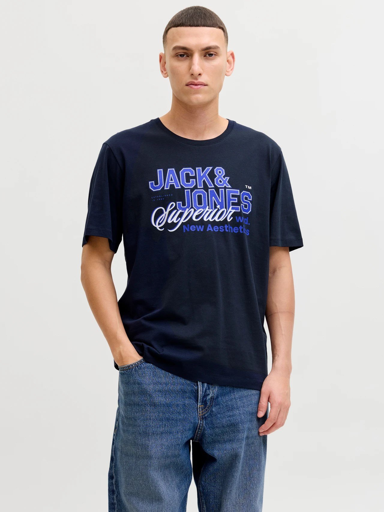 Jack&Jones JJELOGO TEE SS O-NECK 2 COL SS26 SN Lacivert Erkek T-Shirt