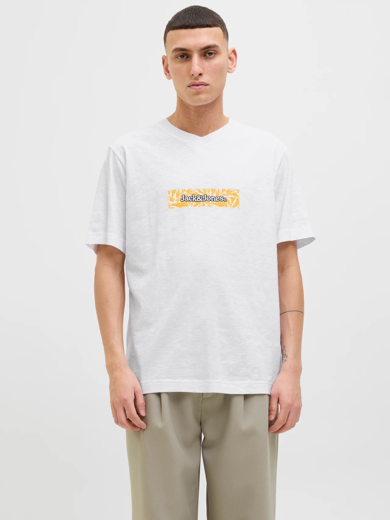 Jack&Jones JORSPLIT AOP BRANDING TEE SS CREW NECK Beyaz Erkek T-Shirt